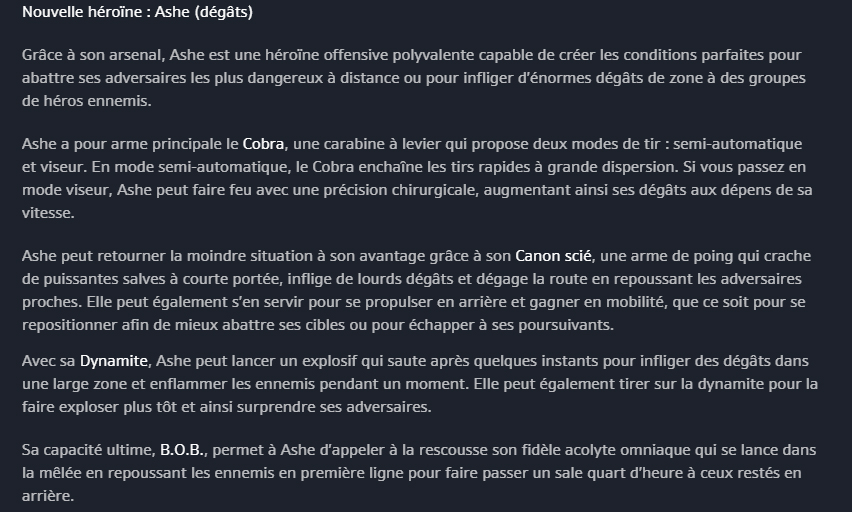 description patch note Overwatch de Ashe