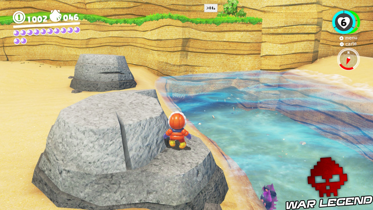 mario sur un rocher au bord de l'eau