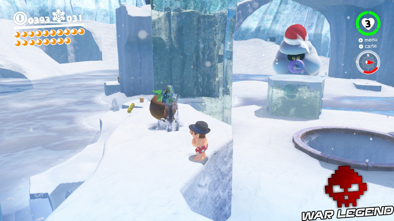 mario devant graine prise dans un pic de glace