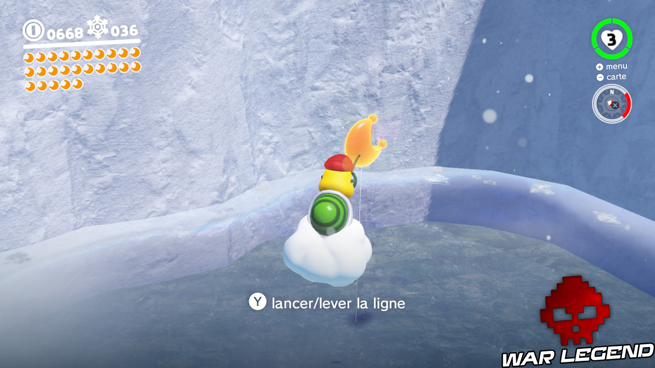 Koopa volant avec sa canne à pèche se tient devant une lune