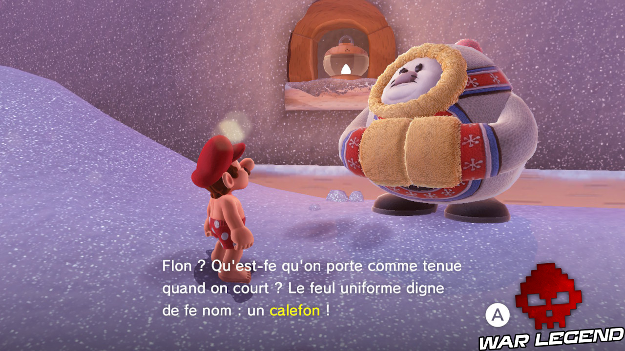 mario en caleçon discutant avec un Flon louant son courage