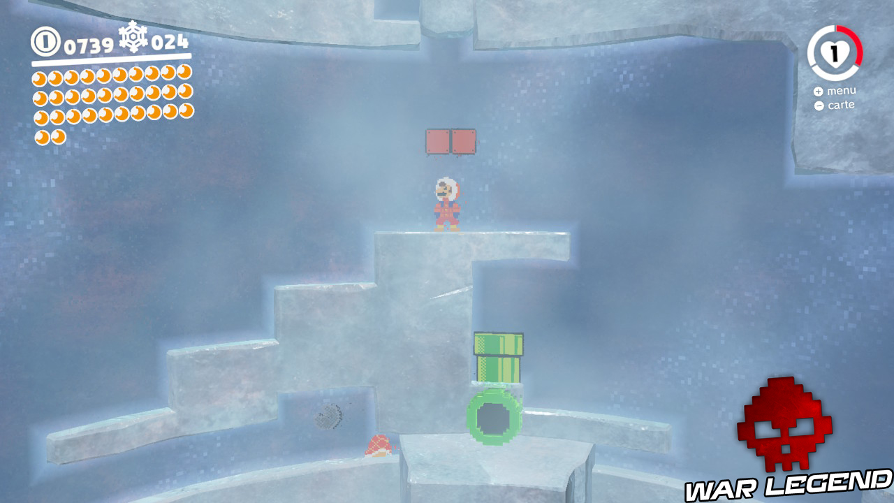 Mario old school se tenant sous deux cubes marrons