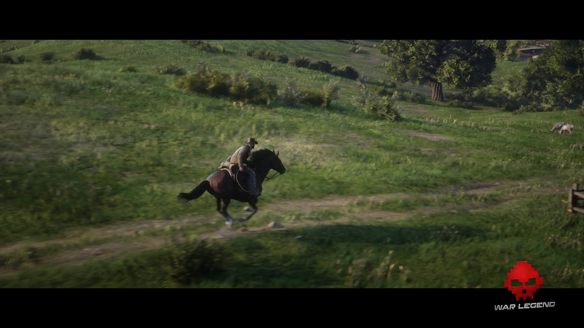 Red Dead Redemption 2 - Arthur galopant avec un lasso à la main