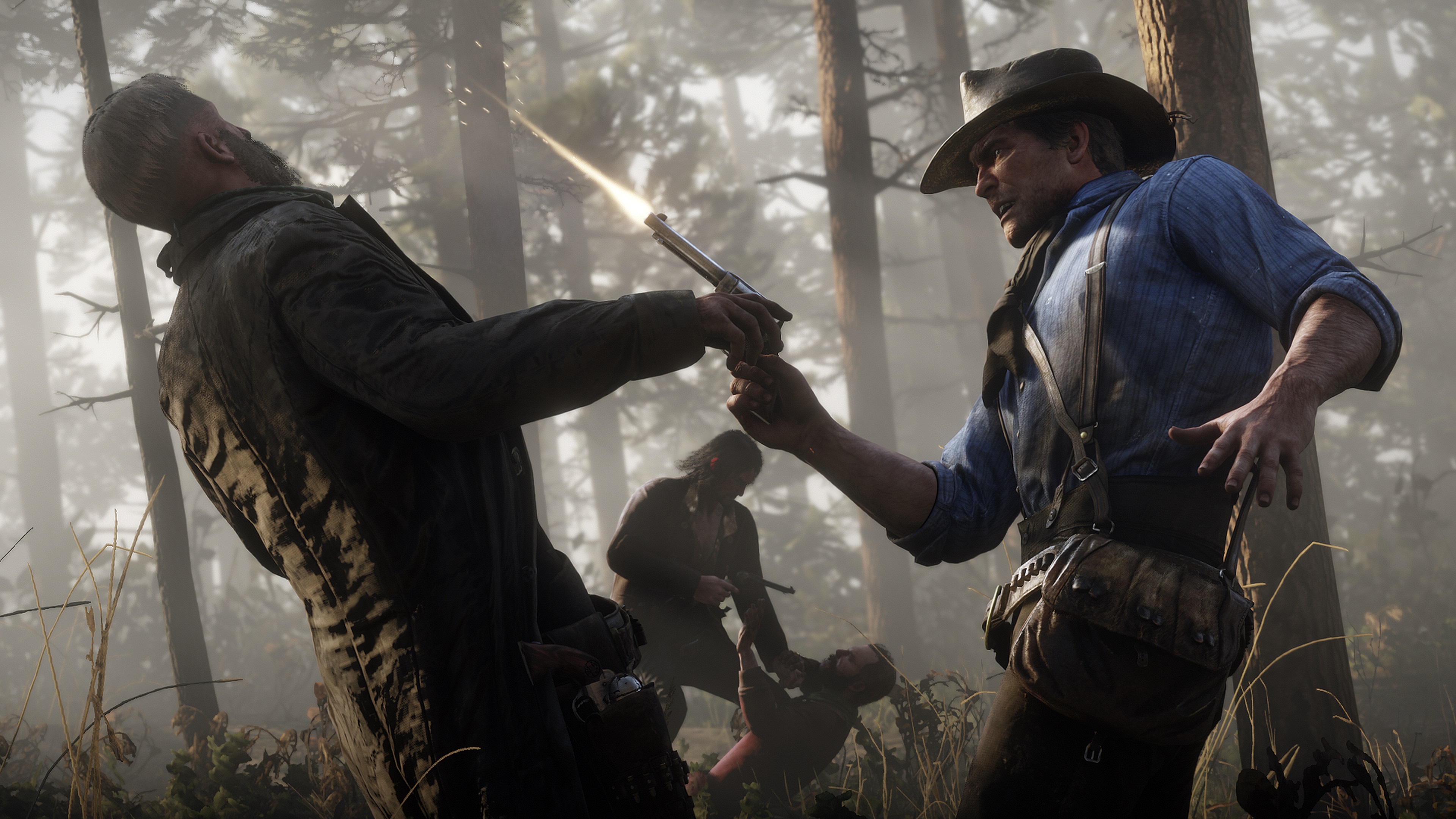 Red Dead Redemption 2 screenshot morgan tire en direction de la tête d'un adversaire