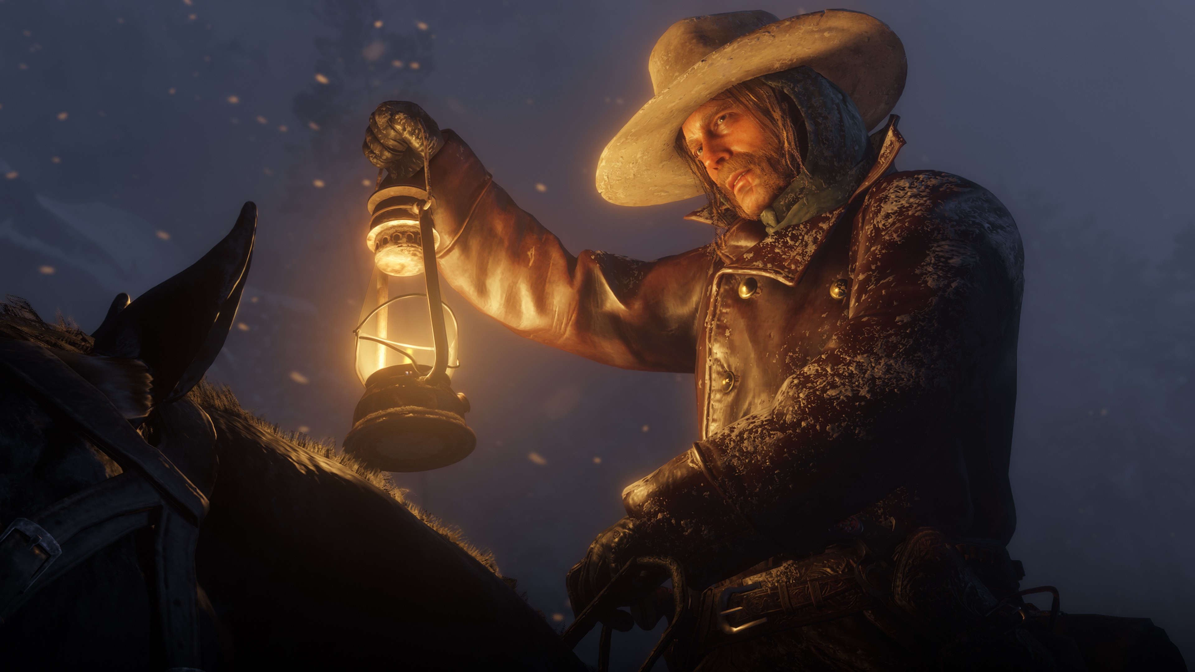 Red Dead Redemption 2 screenshot morgan éclaire son chemin à la lanterne
