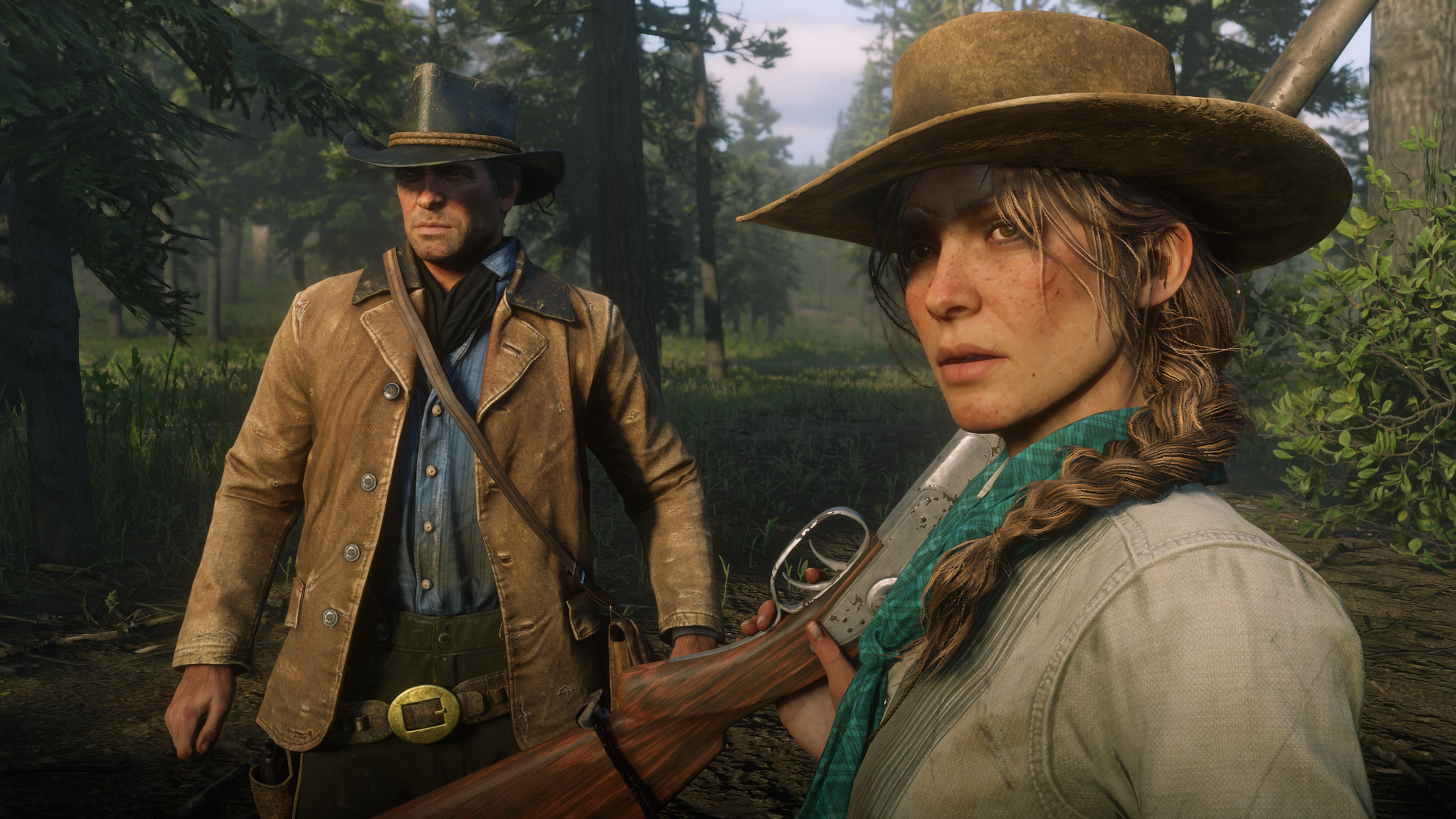 Red Dead Redemption 2 screenshot morgan accompagné d'une femme