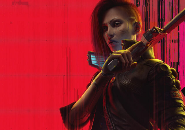 V de face qui tient un pistolet et regarde le joueur