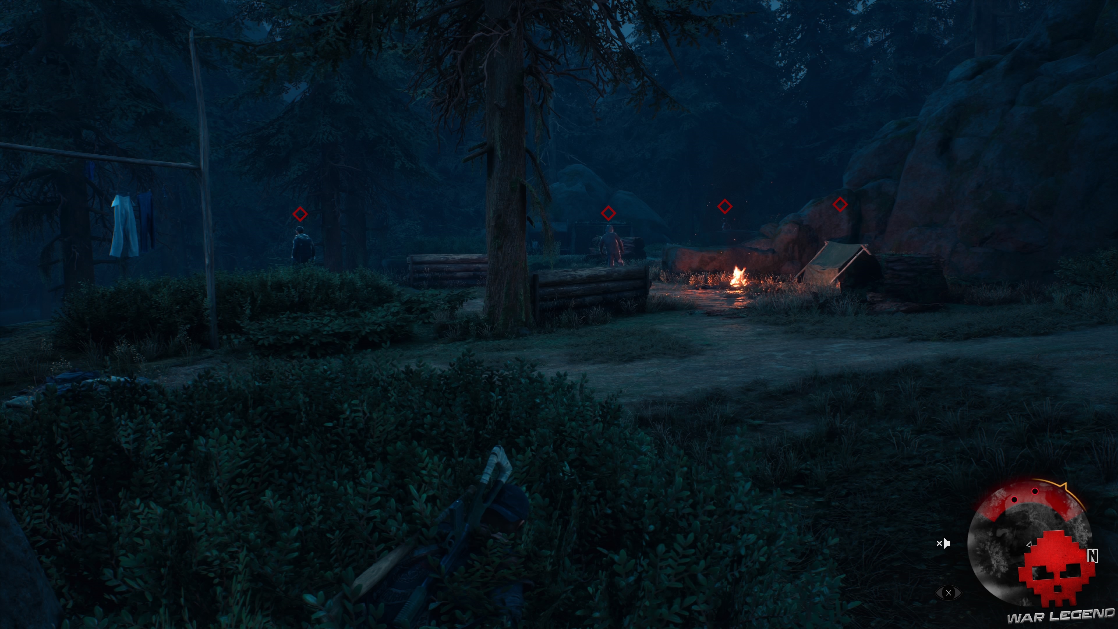 Soluce Days Gone - Des drifters dans la montagne - Deacon à couvert dans un buisson