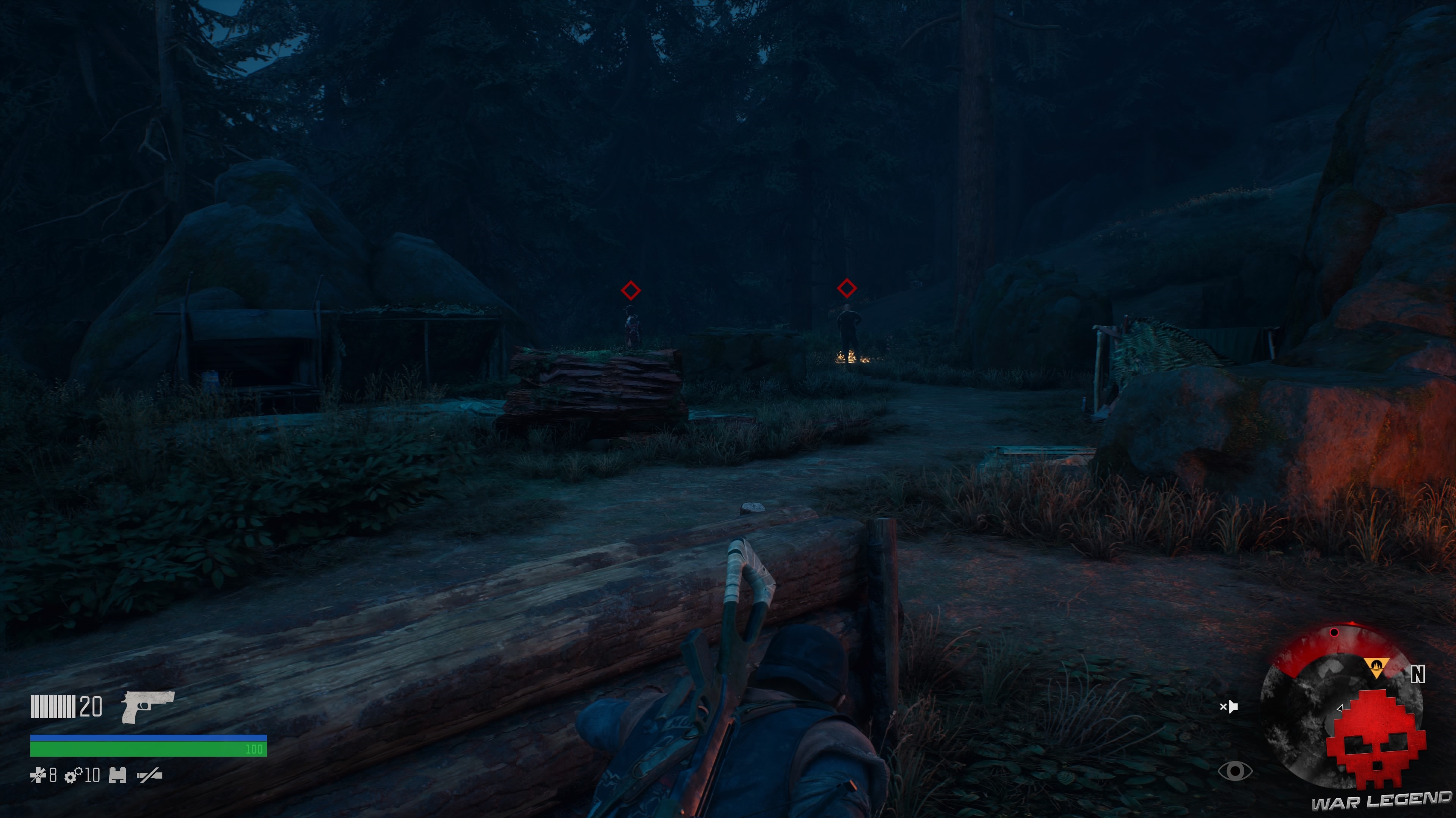 Soluce Days Gone - Des drifters dans la montagne - deacon derrière des rondins de bois