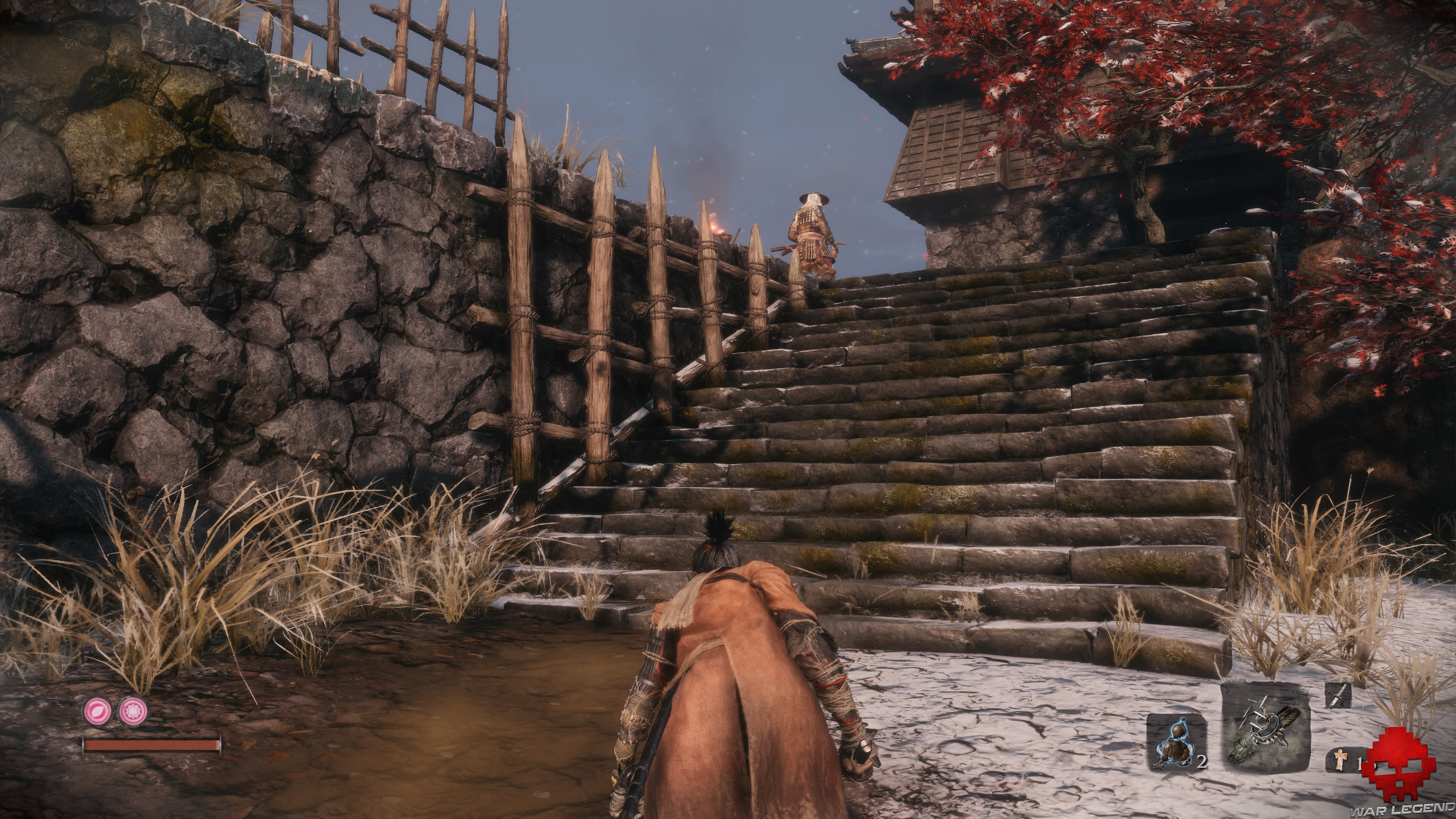 Soluce Sekiro les alentours d'ashina soldat posté en haut des escaliers