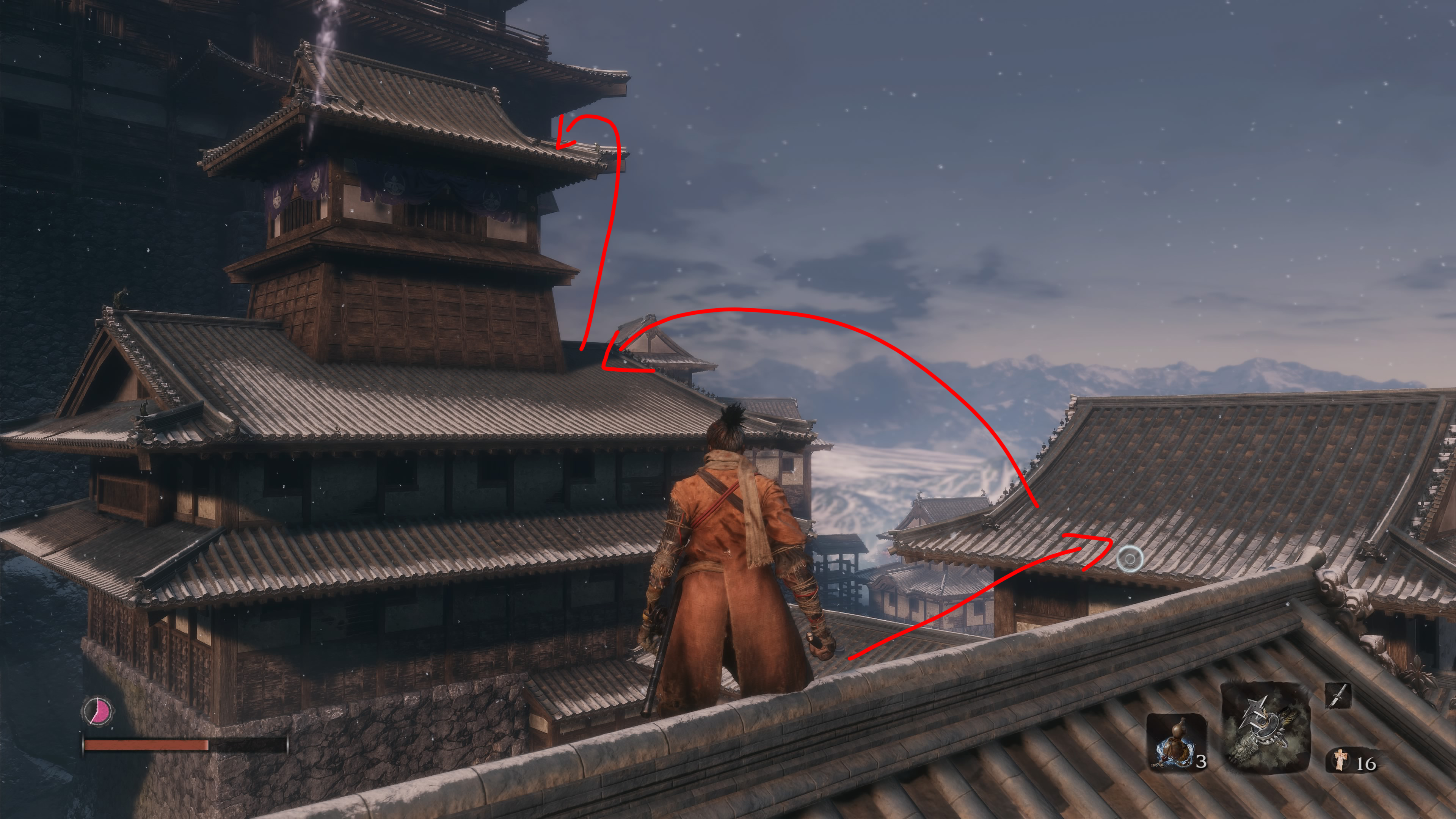Soluce Sekiro Château Ashina chemin par les toits