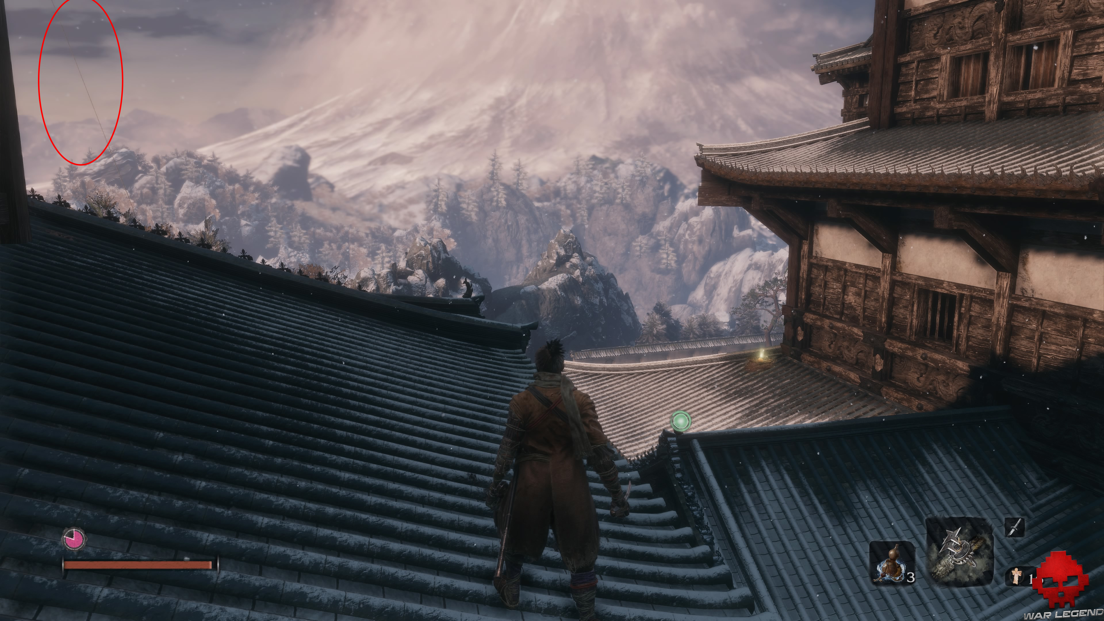 Soluce Sekiro Château Ashina corde d'un homme-cerf-volant au loin