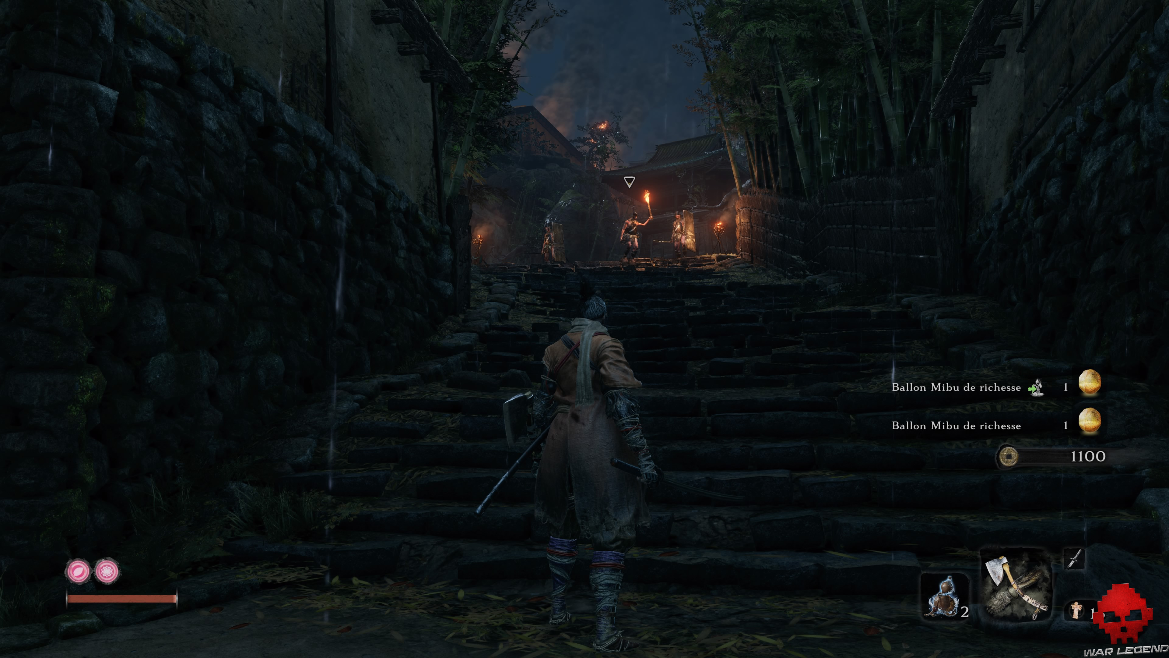 Soluce Sekiro: Shadows Die Twice Manoir Hirata pillards armés de boucliers et d'une torche