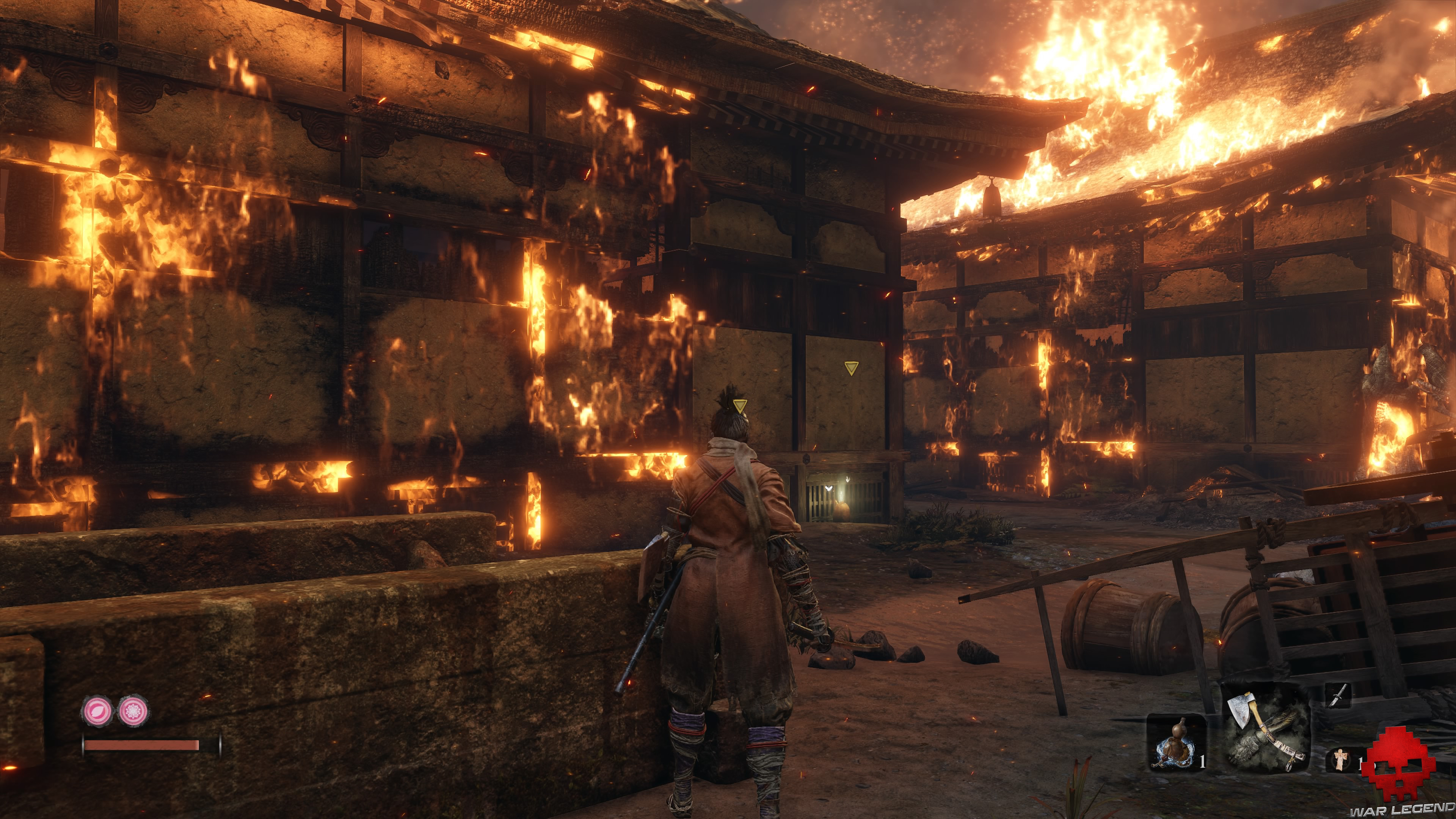Soluce Sekiro: Shadows Die Twice Manoir Hirata huile au sol manoir enflammé