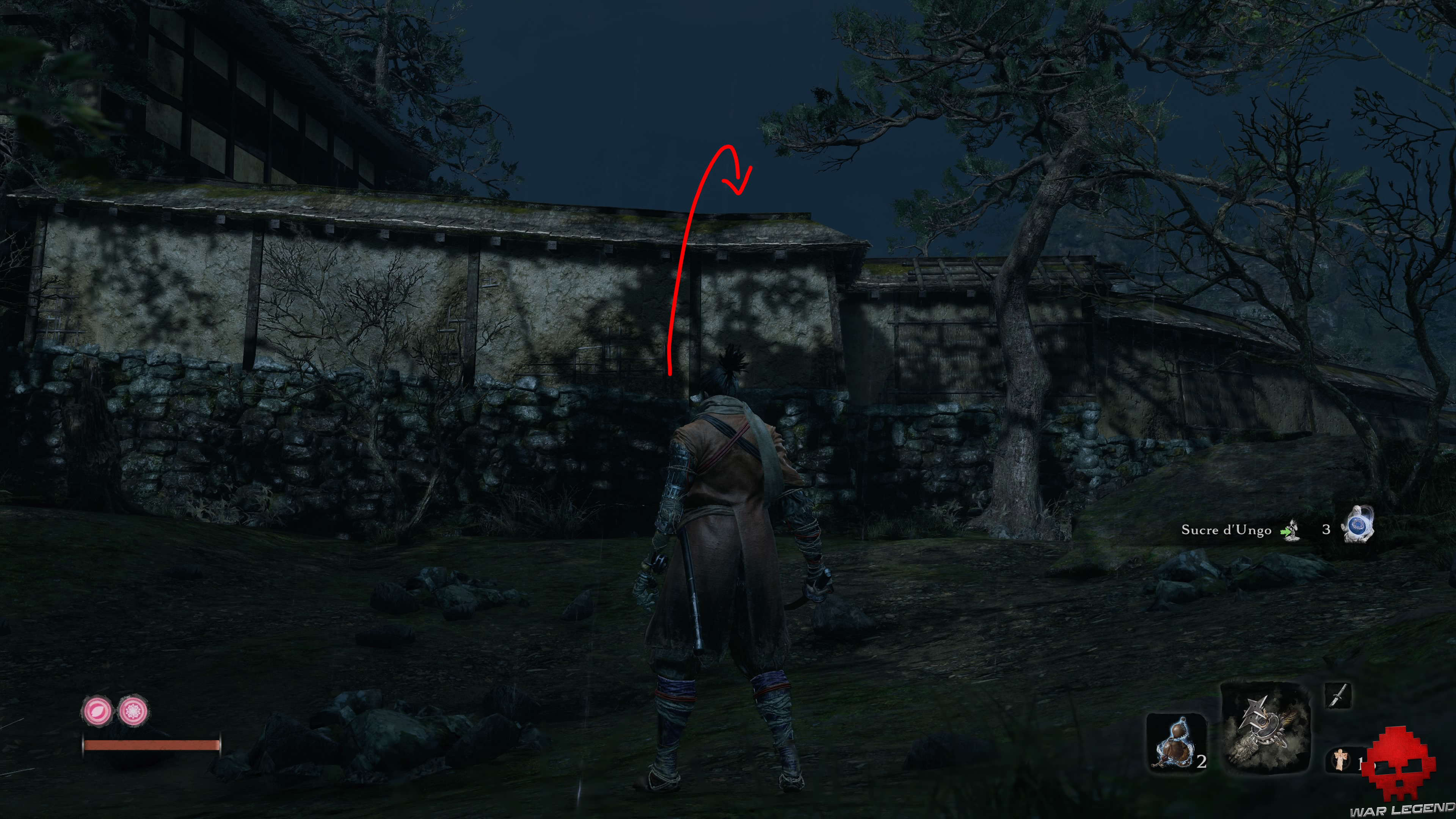 Soluce Sekiro: Shadows Die Twice Manoir Hirata coin de mur