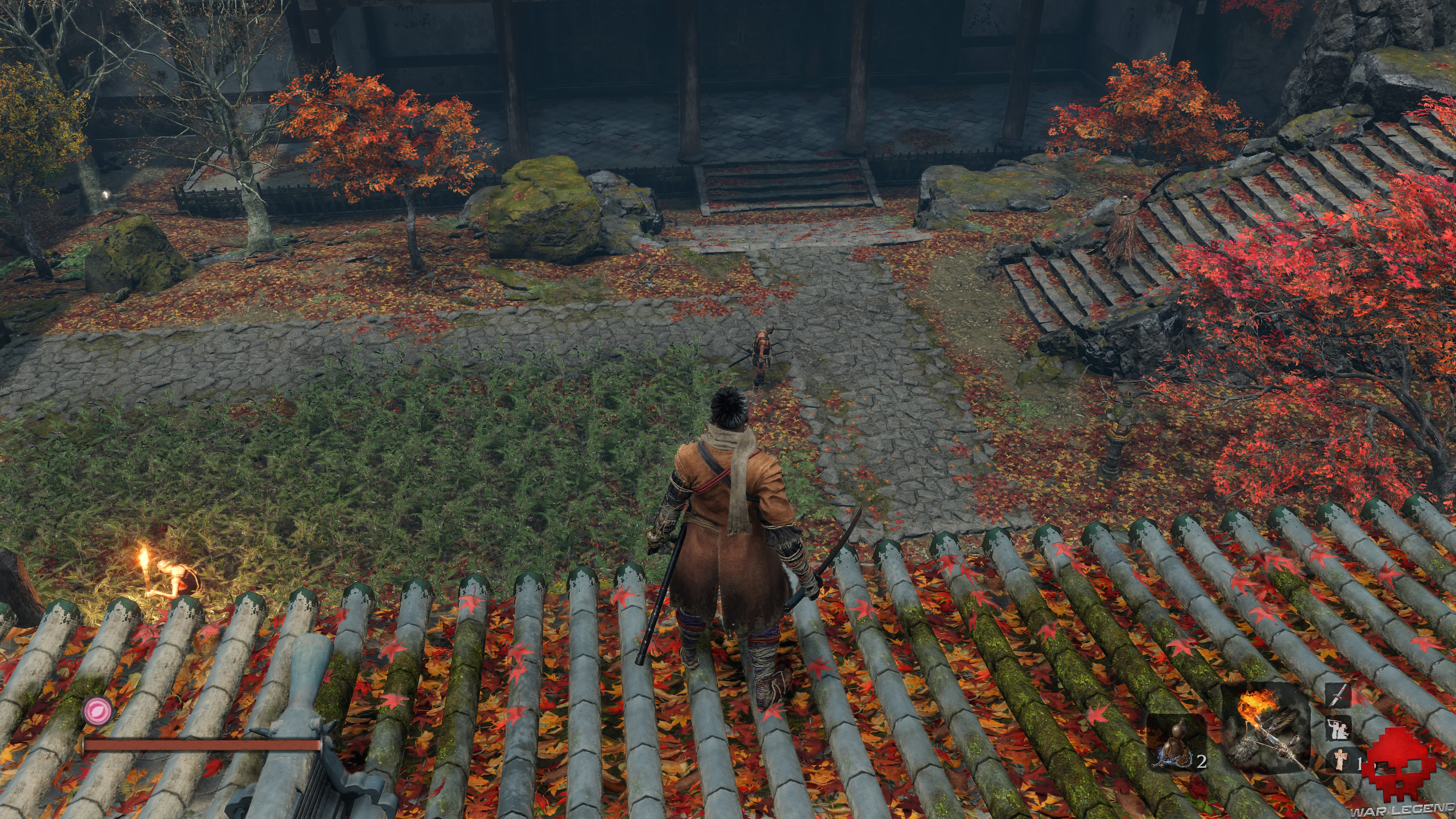 Soluce Sekiro temple senpo mont kongo ennemis en contrebas