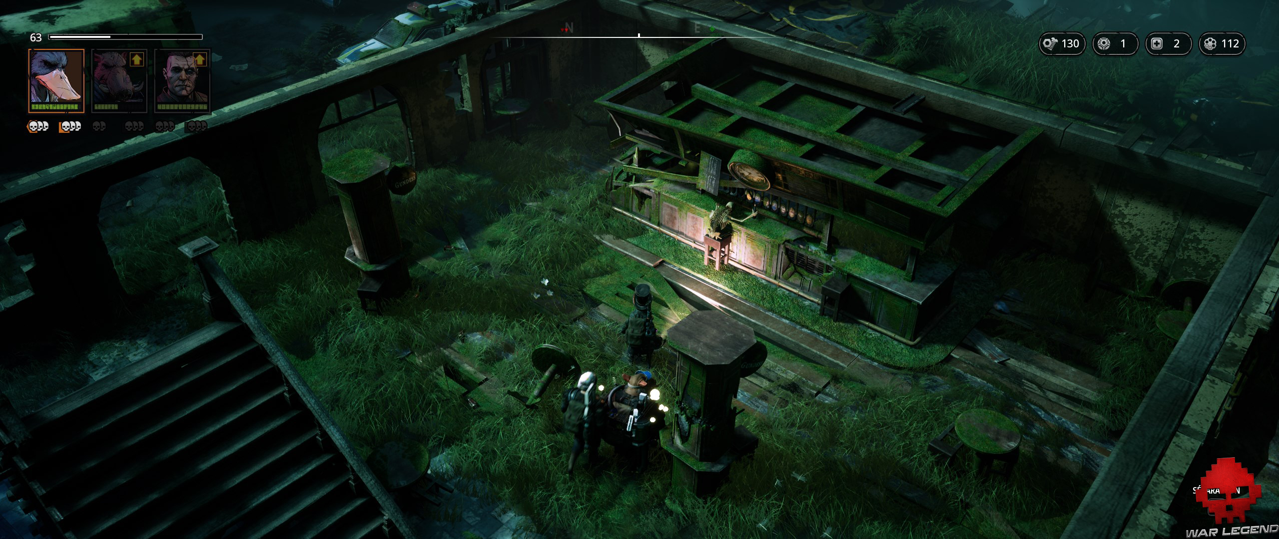 Test Mutant Year Zero Road to Eden - squelette assis à un bar