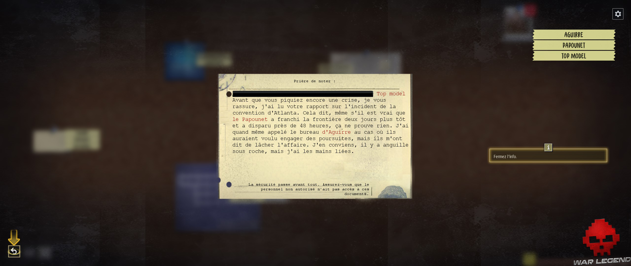 Test Phantom Doctrine document secret, mots mystères