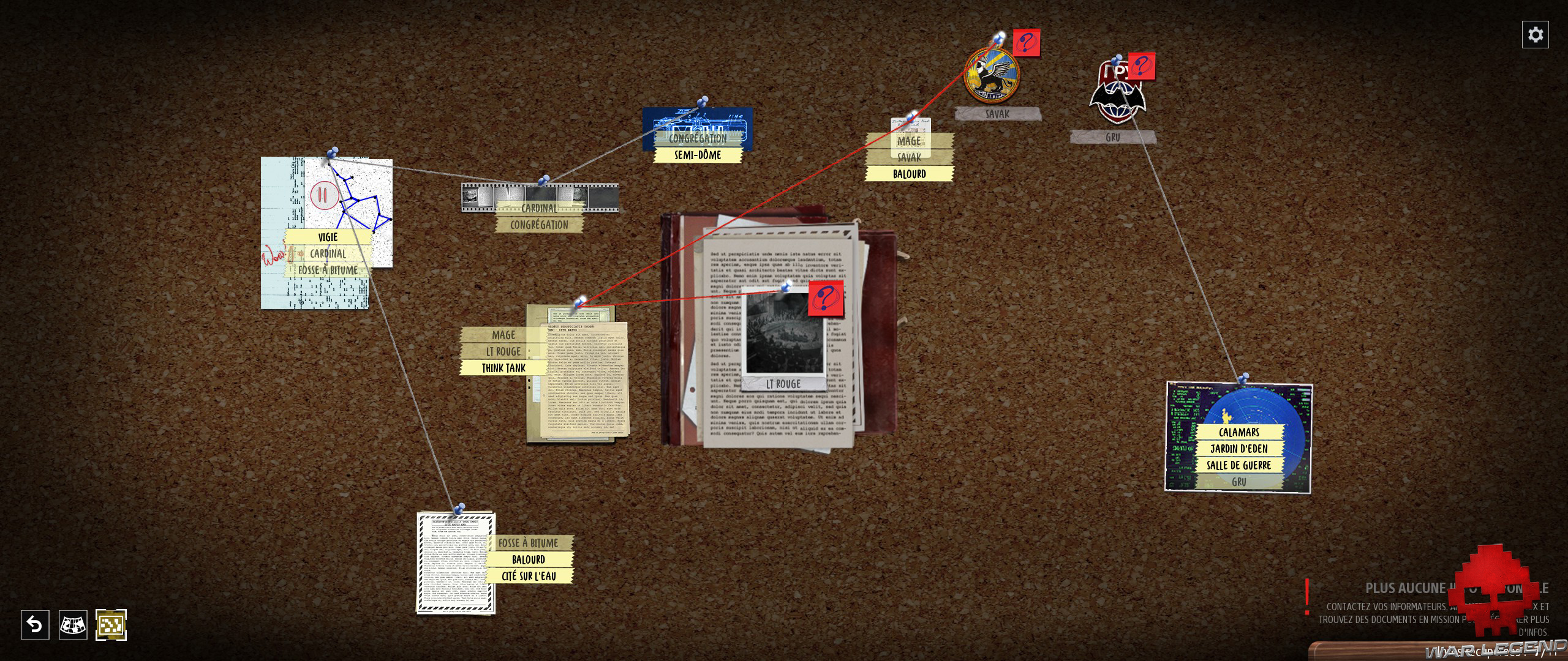 Test Phantom Doctrine tableau d'enquêtes