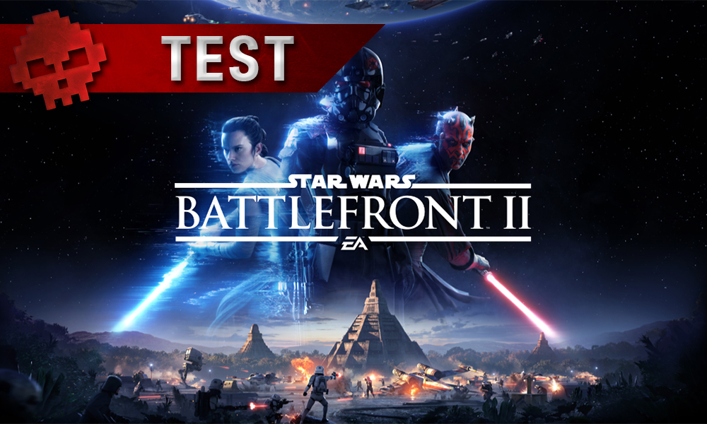 test star wars battlefront, vignette comprenant logo du jeu et trois personnages : rey, un trooper noir et dark maul