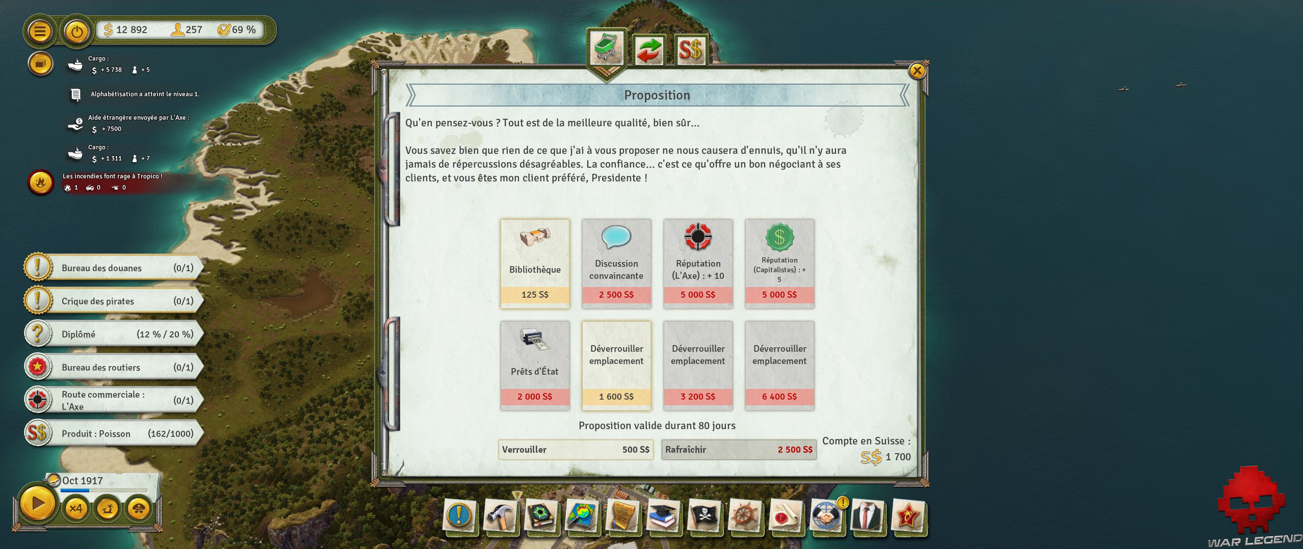 Test Tropico 6 écran négociant