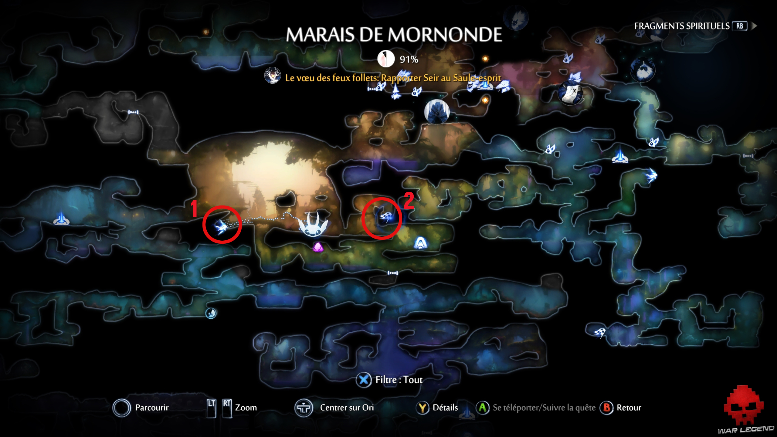WL guide Ori and the will of the wisps map epreuve marais mormonde