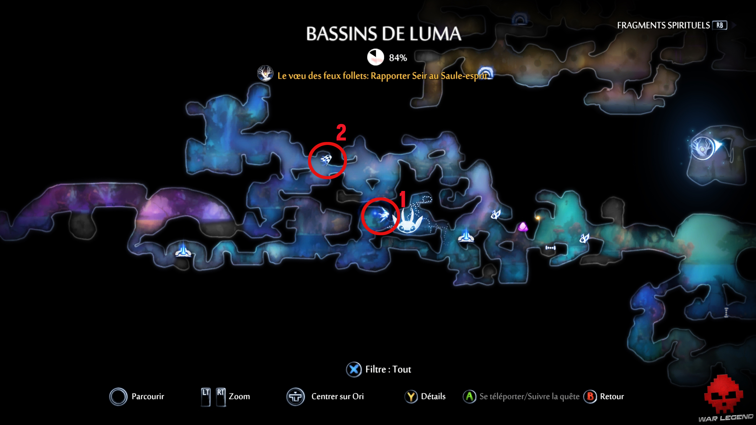 WL guide Ori and the will of the wisps map epreuve bassin de luma