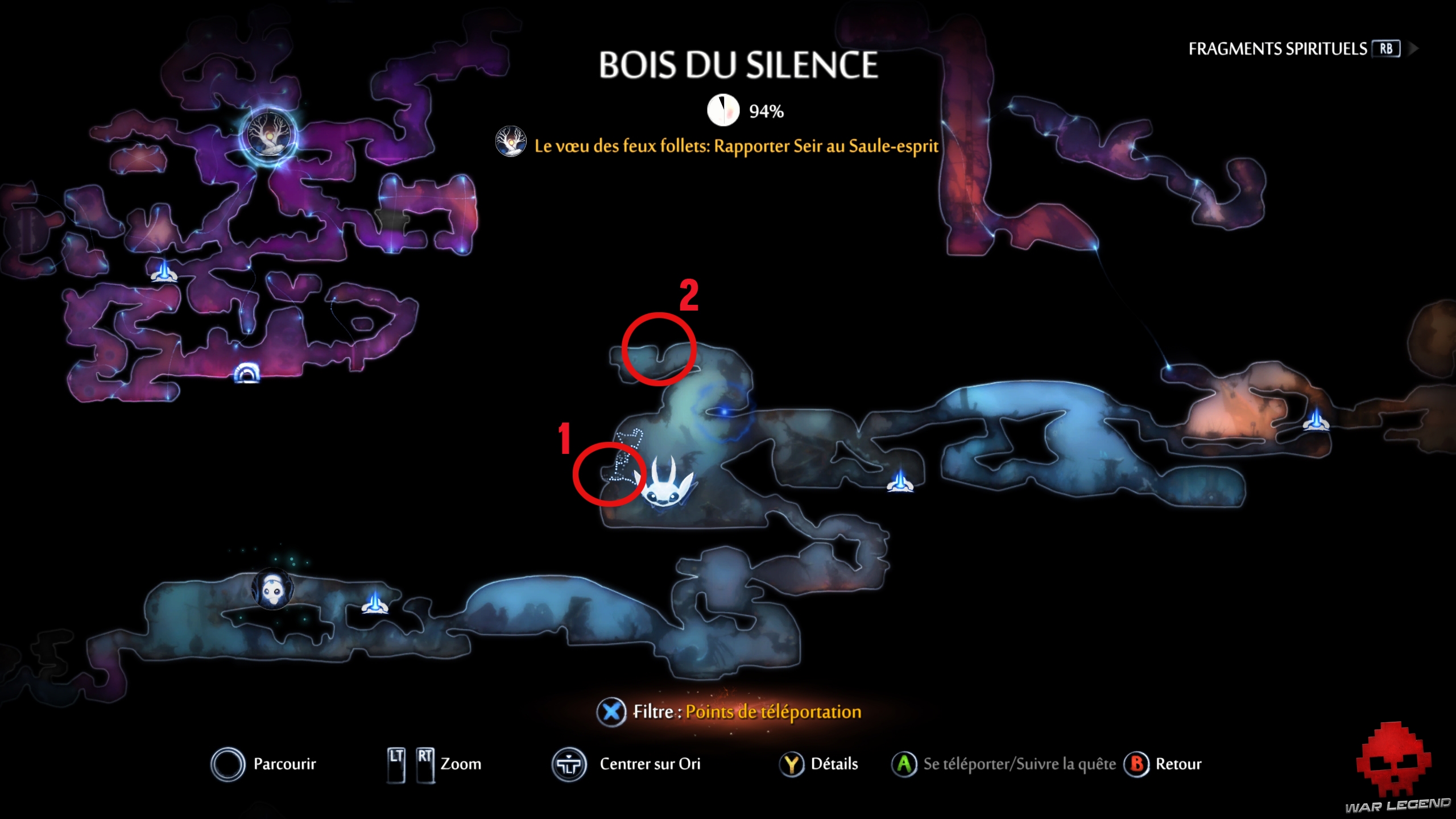 WL guide Ori and the will of the wisps map epreuve bois du silence