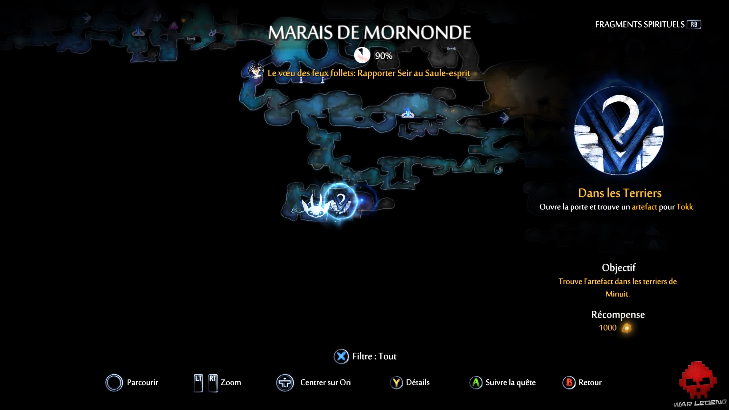 WL guide Ori and the will of the wisps map quete dans les terriers