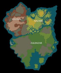 La carte de Zandalar, nouvelle zone de l'extension Battle for Azeroth