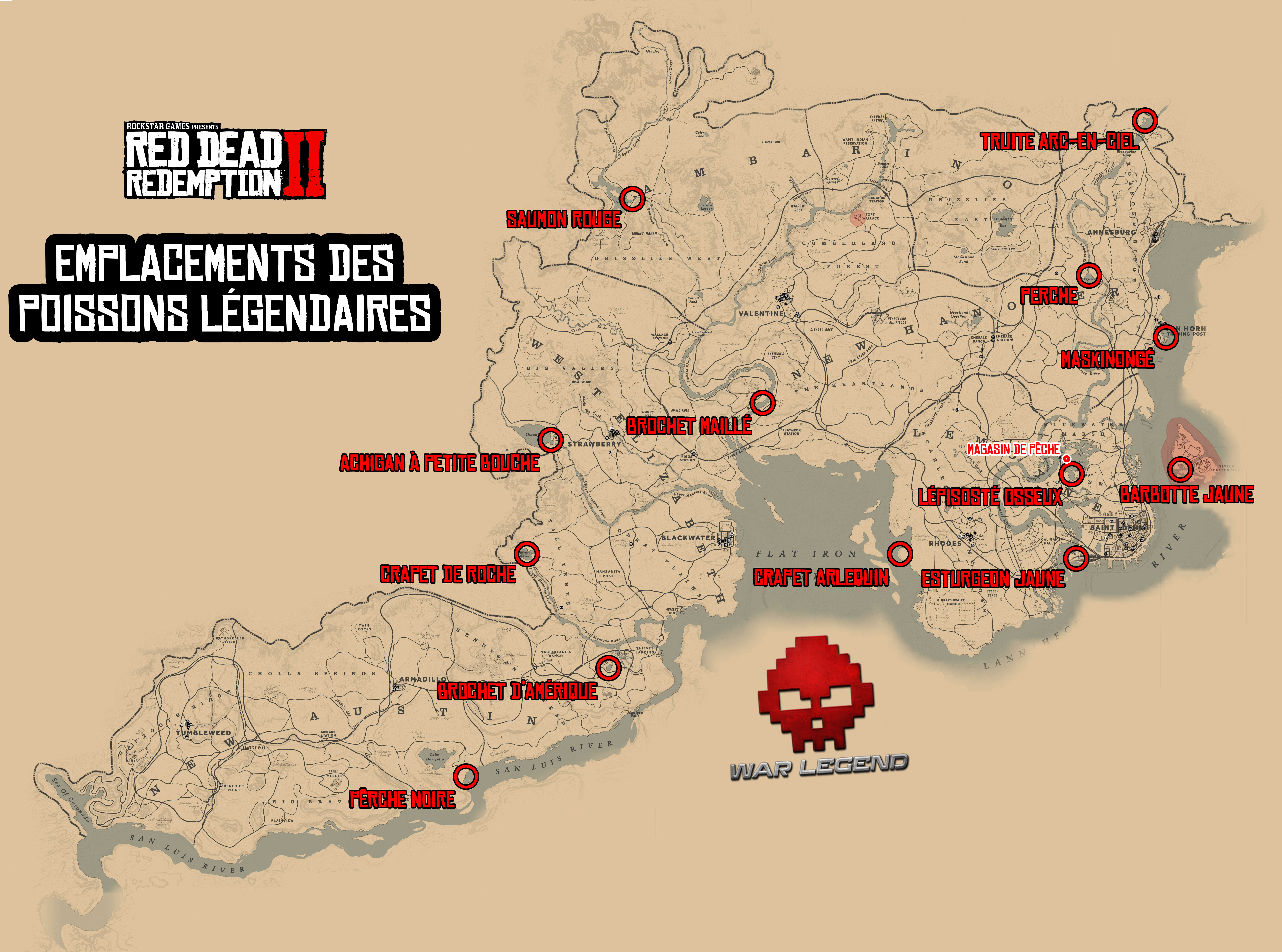 Soluce Red Dead Redemption 2 Pêcheur de poissons emplacement des poissons légendaires