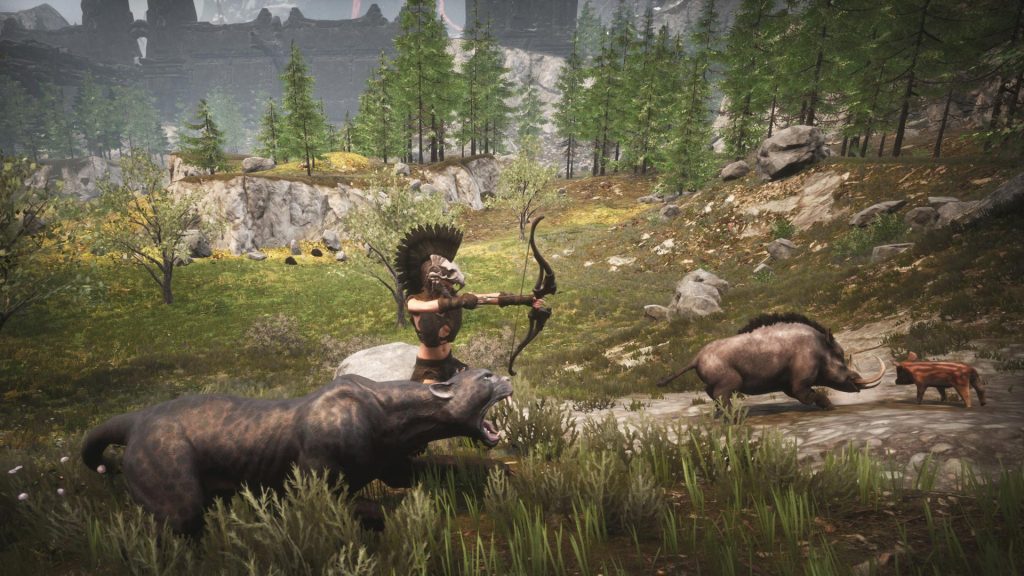 Conan Exilees - Un joueur accompagné de ses bêtes pour la chasse