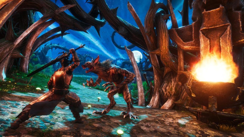 Conan Exiles - Un joueur face à l'une des créature du bosquet de minuit