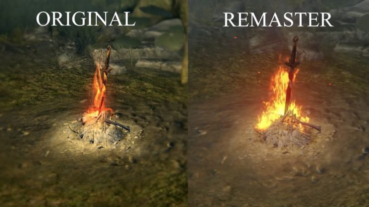 Comparaison Dark Souls PC et Dark Souls Remaster PS4 Pro bonfire