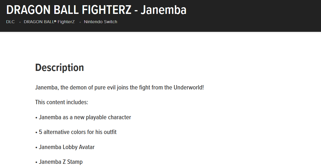 fiche personnage Janemba Nintendo UK