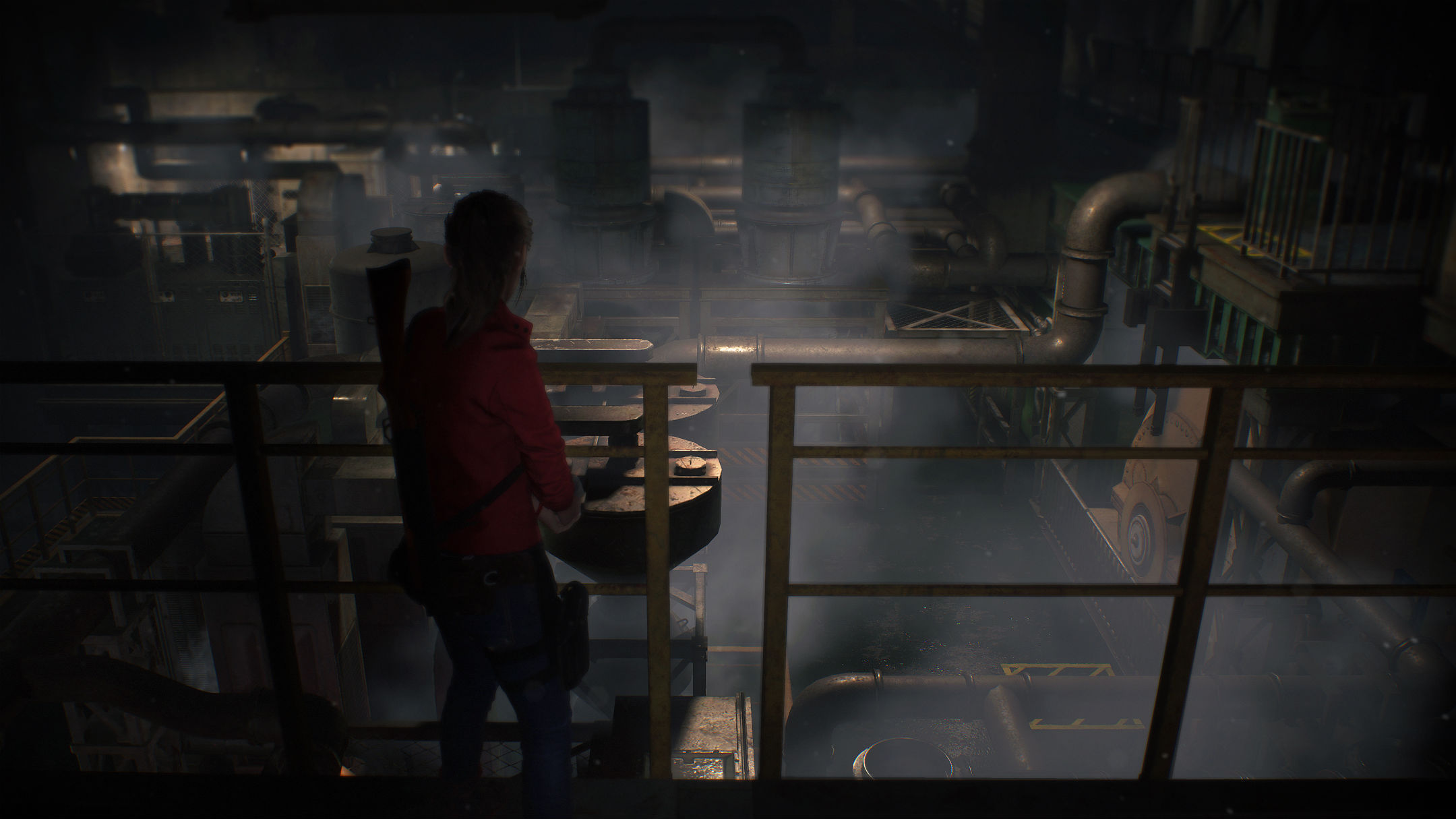 Claire Redfield devant de nombreux tuyaux Resident Evil 2 Remake