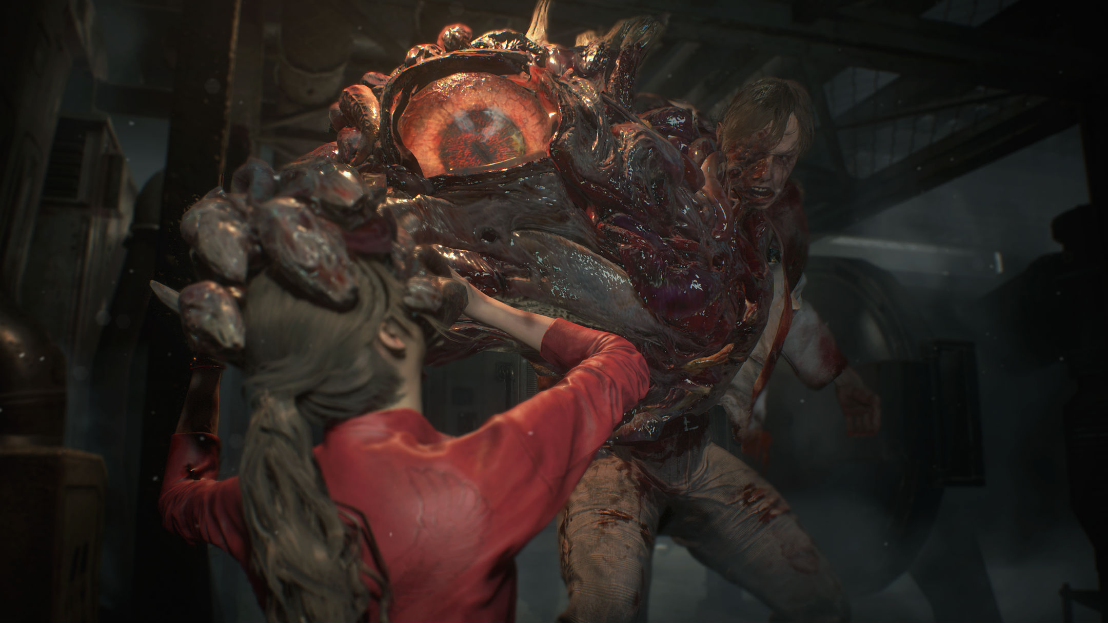 Monstre attrapant la tête de Claire Redfield Resident Evil 2 Remake