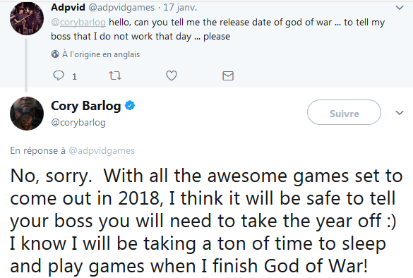 Réponse de Cory Barlog sur la date sortie de God of War