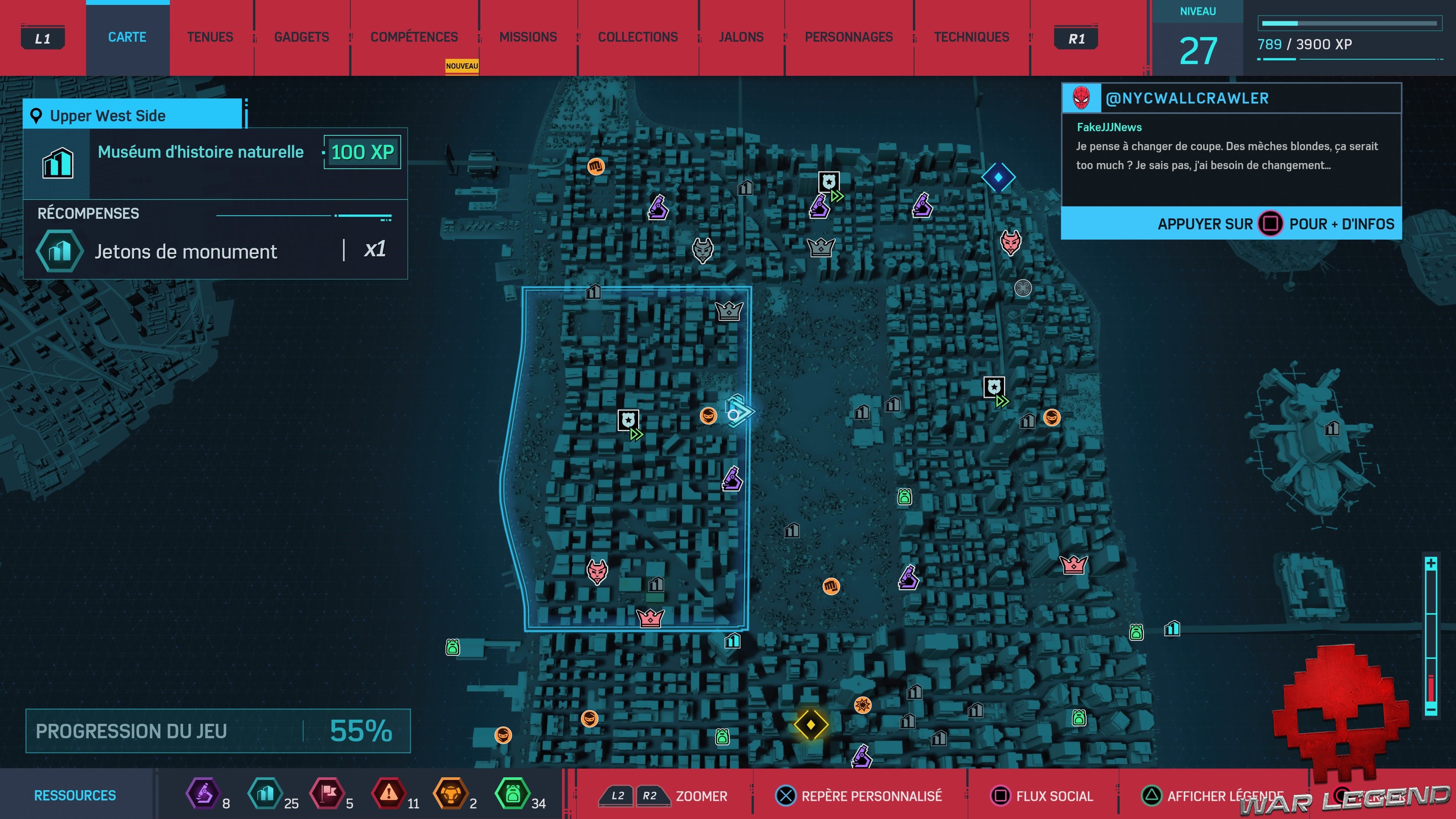 Spider-Man Monuments Upper West Side Muséum d'histoire naturelle carte