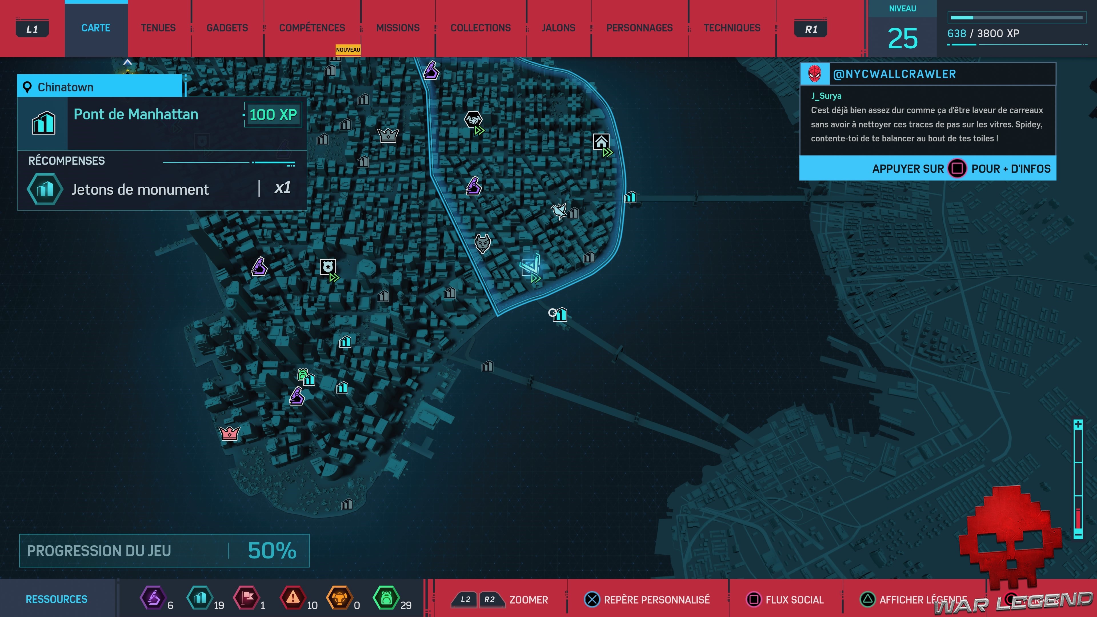 Spider-Man monuments Pont de Manhattan carte