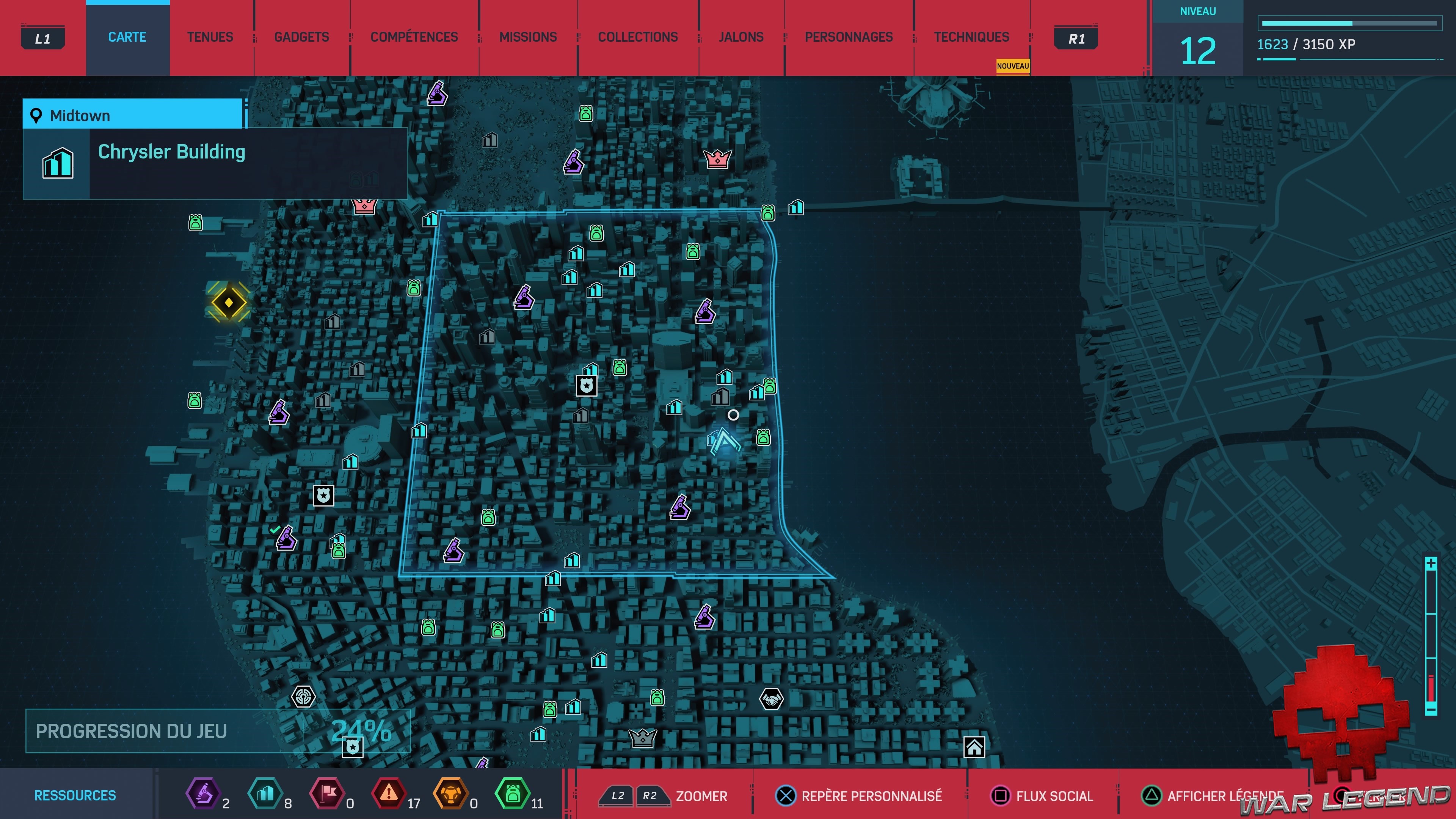 Spider-Man Monuments Midtown Chrysler Building carte 