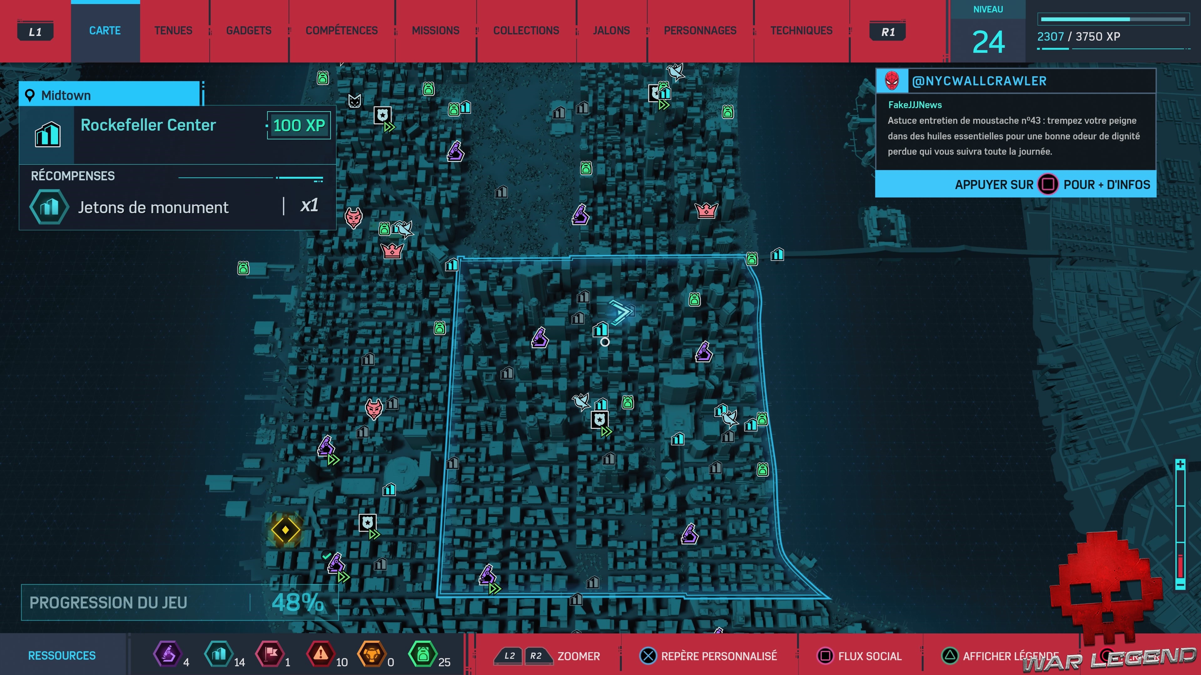 Spider-Man Monuments Midtown Rockfeller Center carte