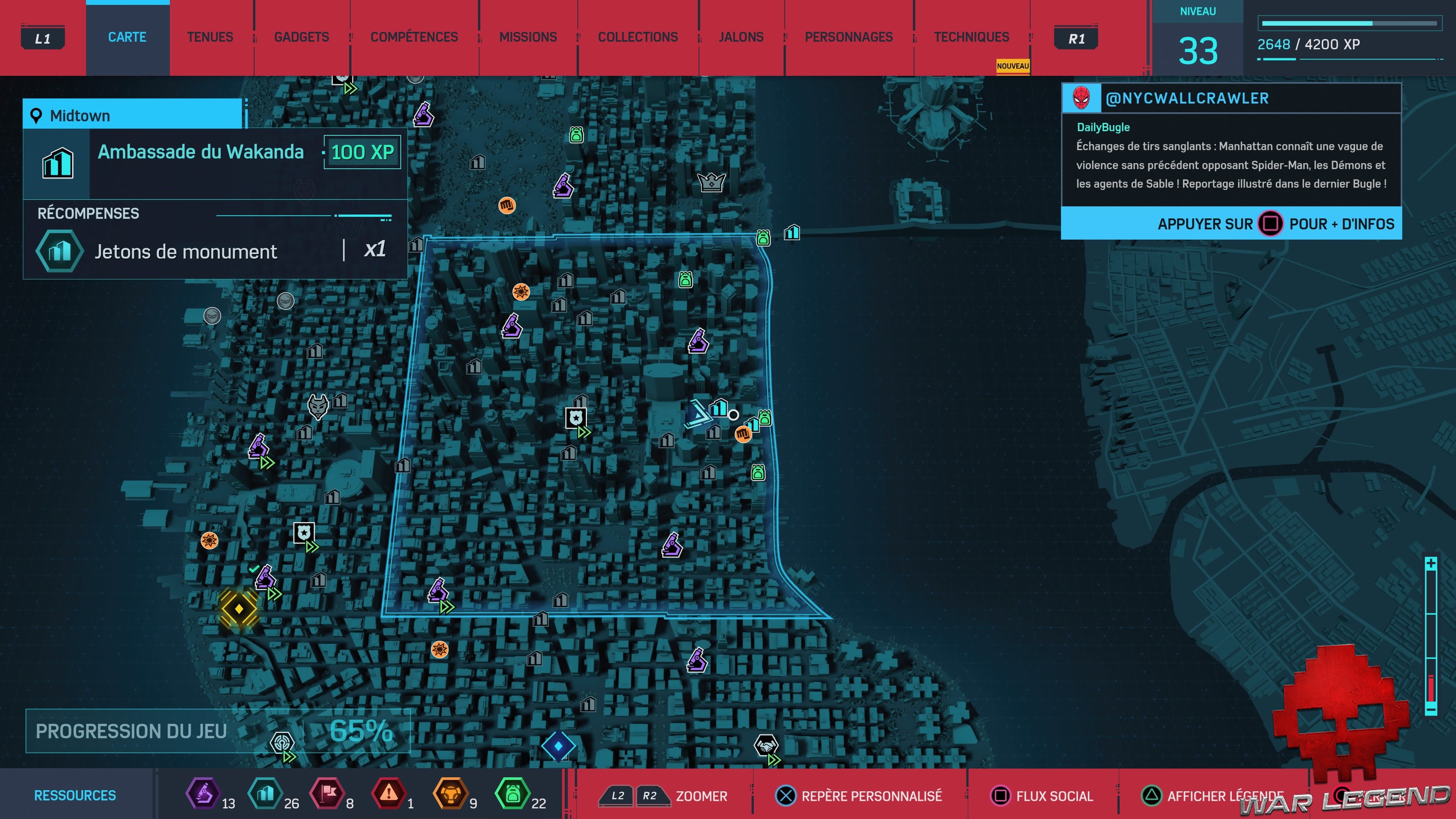 Spider-Man Monuments Midtown Ambassade du Wakanda carte 