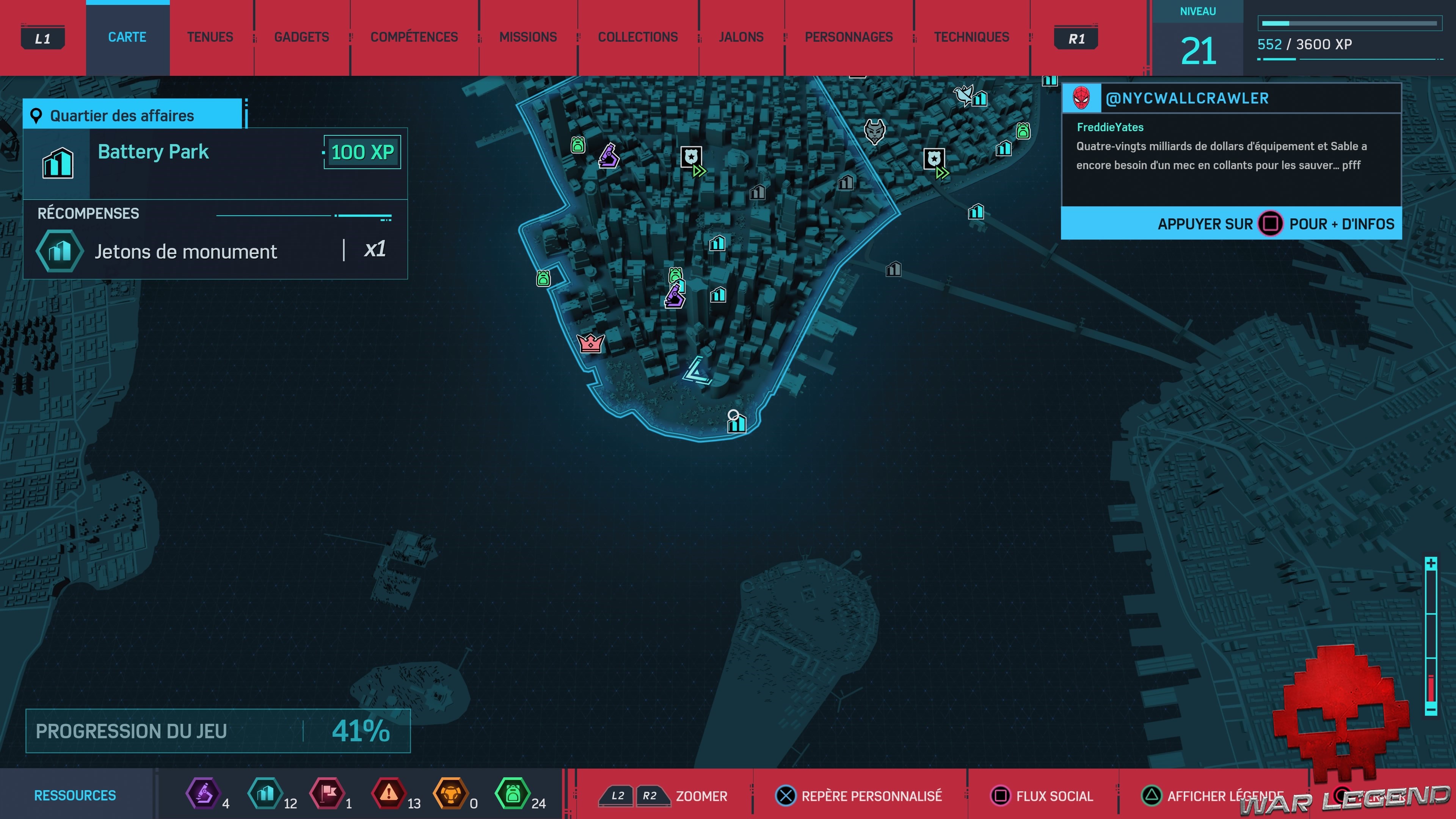 Spider-Man Monuments Quartier des affaires Battery Park carte 