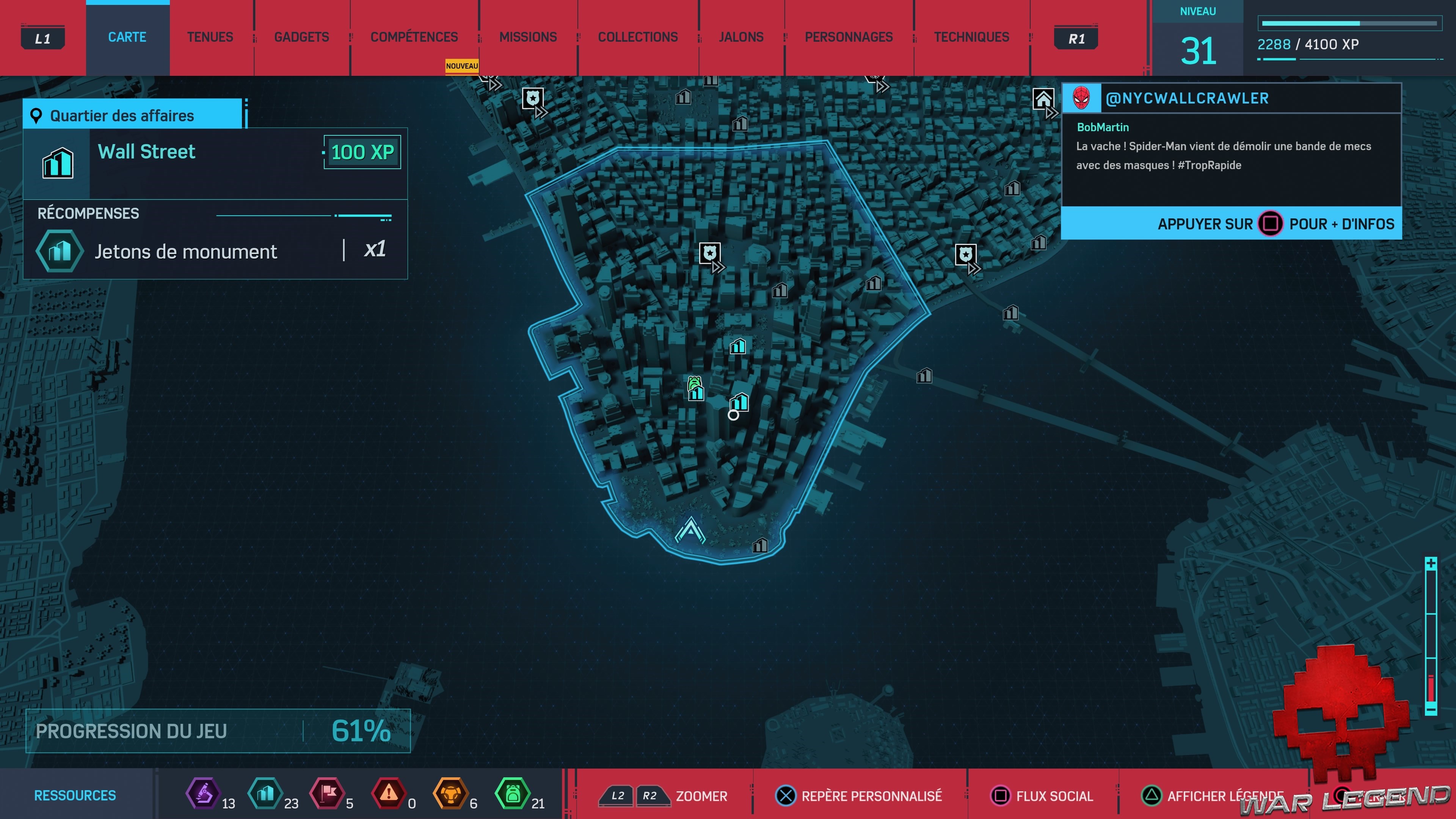 Spider-Man Monuments Quartier des affaires Wall Street carte 