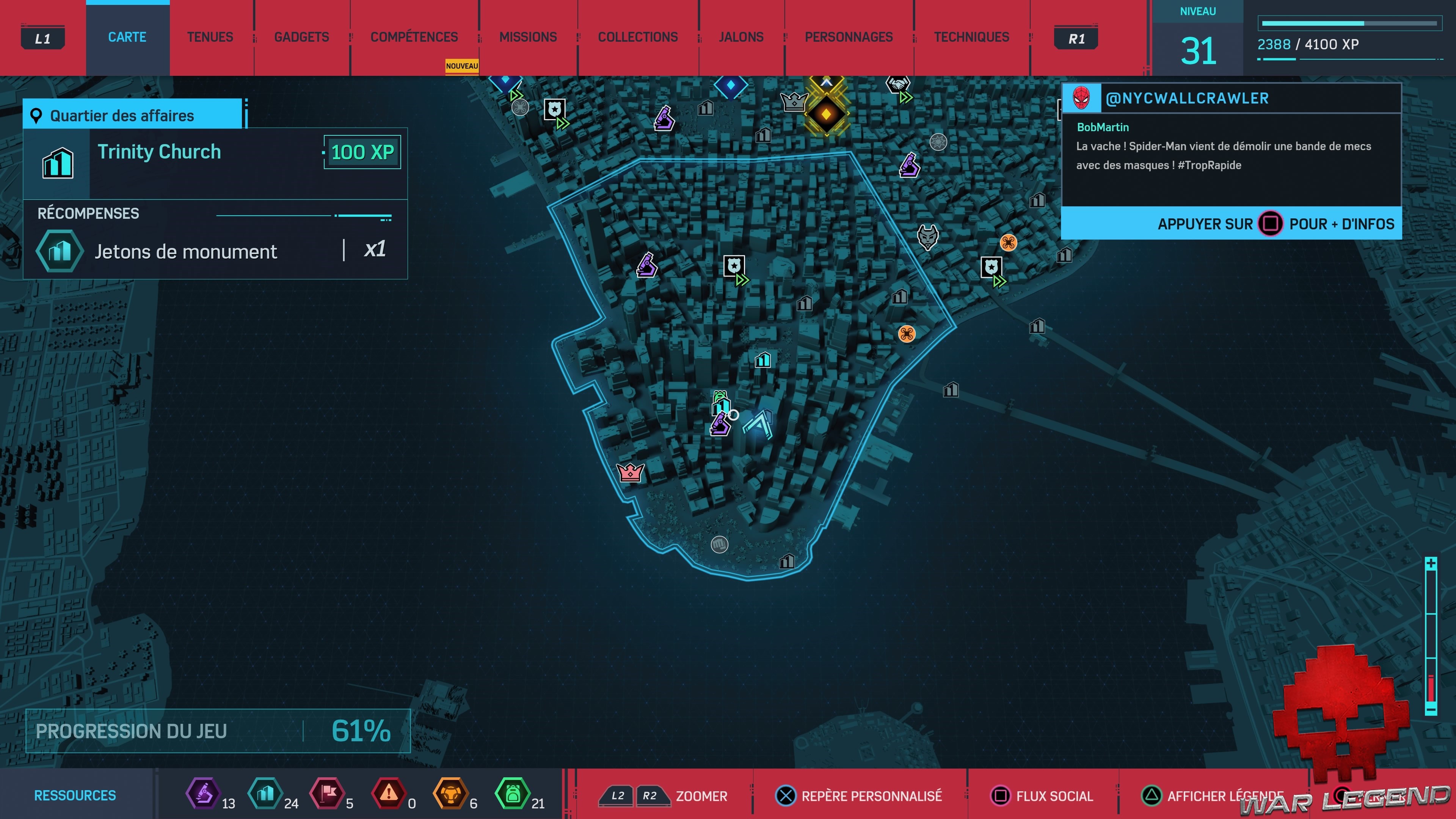 Spider-Man Monuments Quartier des affaires Trinity Church carte 