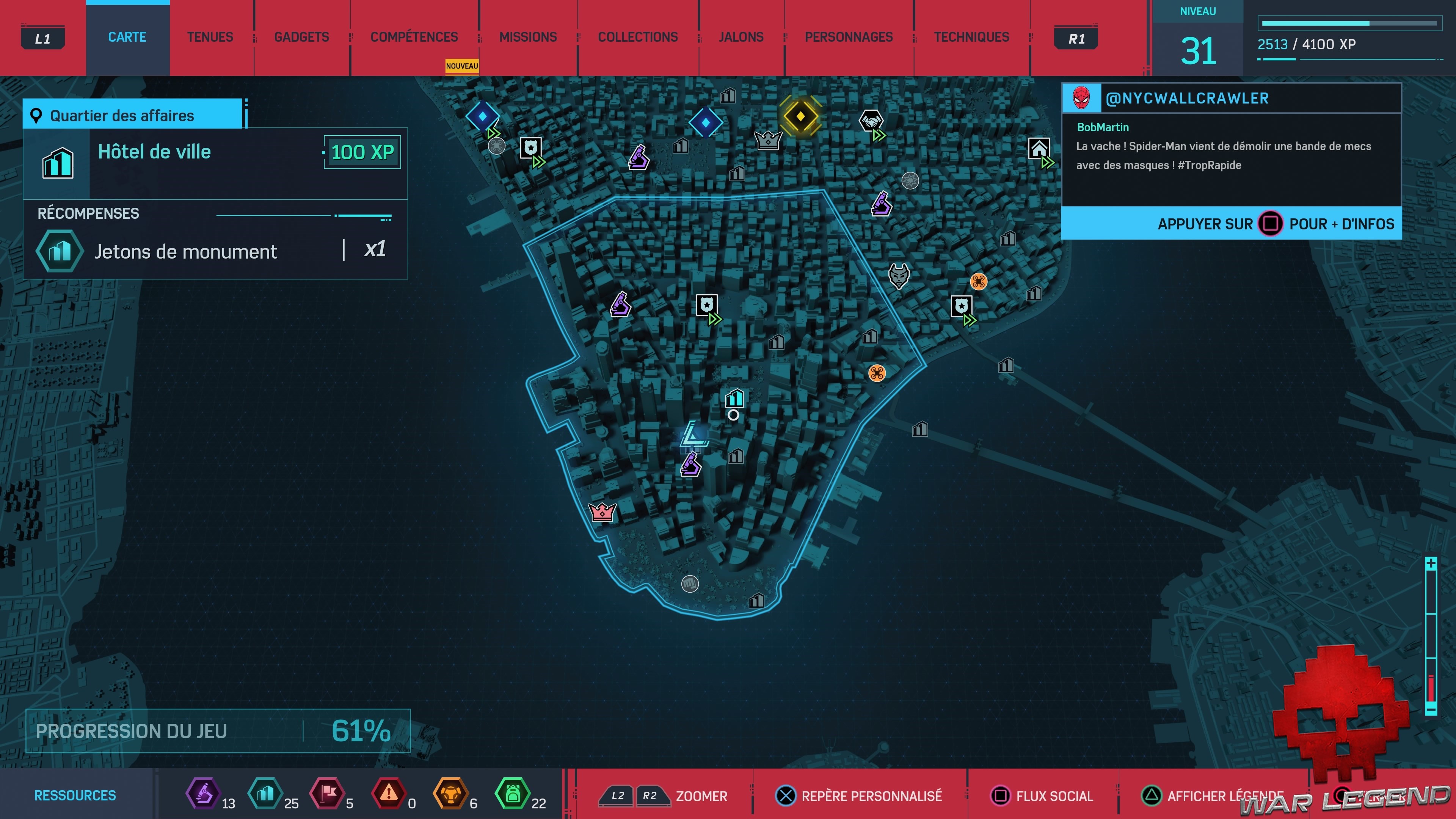 Spider-Man Monuments Quartier des affaires Hôtel de ville carte 