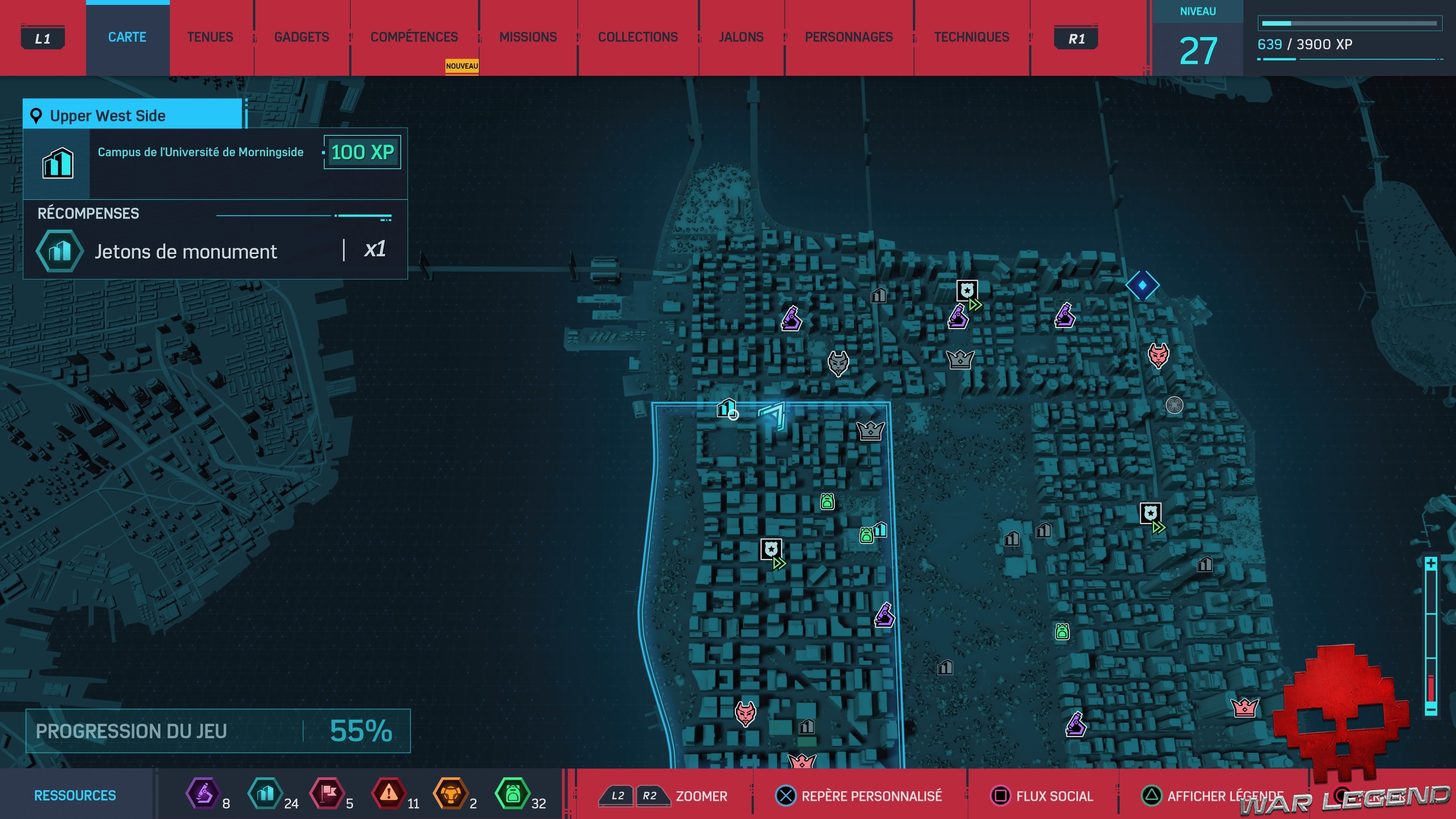 Spider-Man Monuments Upper West Side Campus de l'Université de Morningside carte 