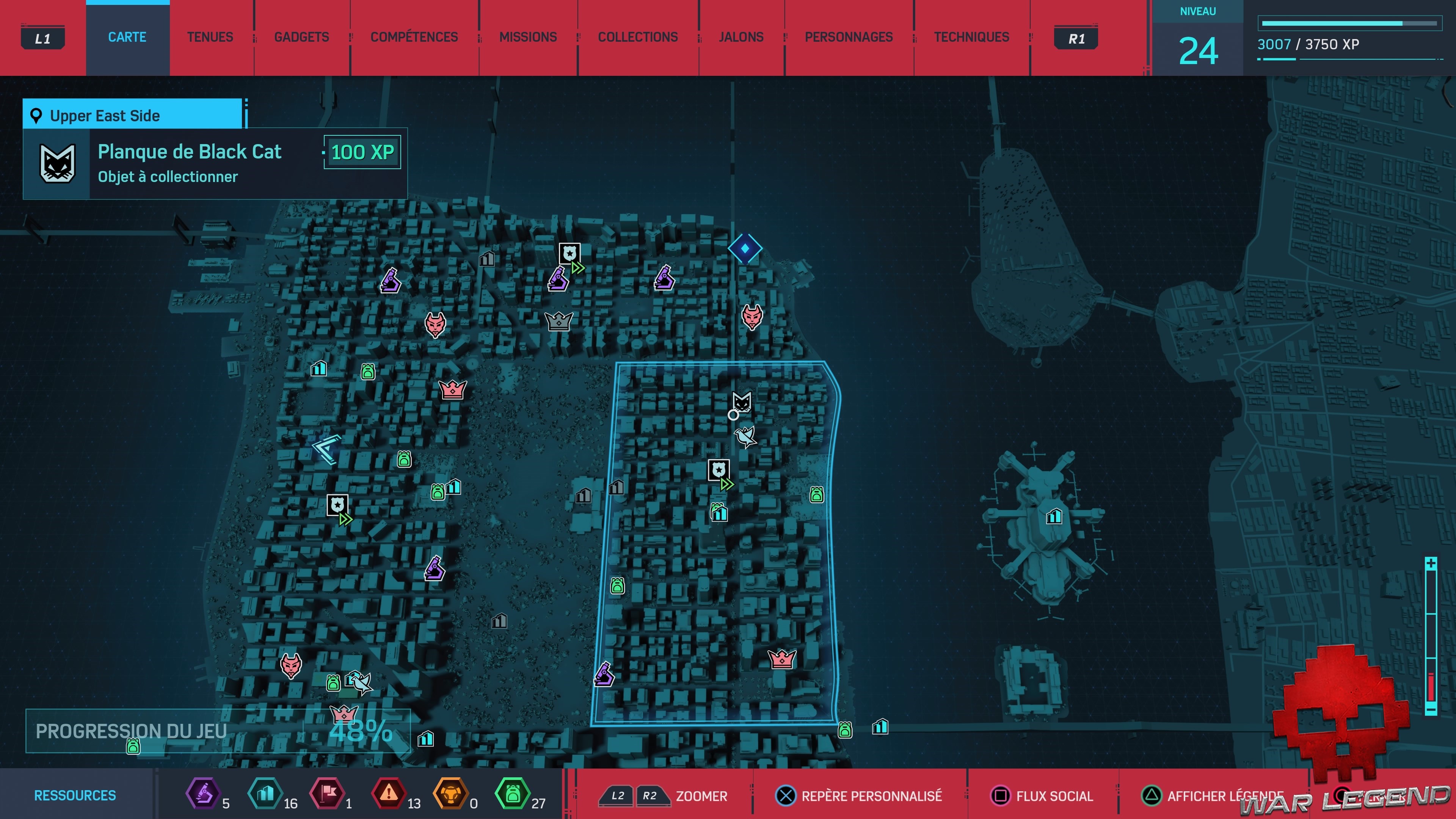 Spider-Man planques de black cat Upper East Side carte