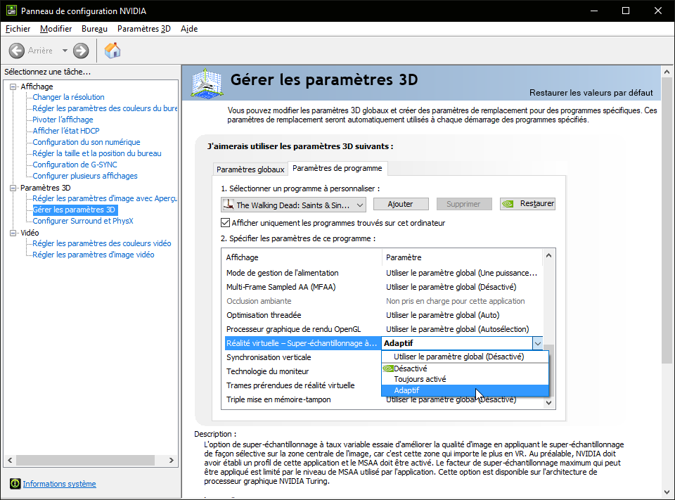 Panneau de configuration NVIDIA